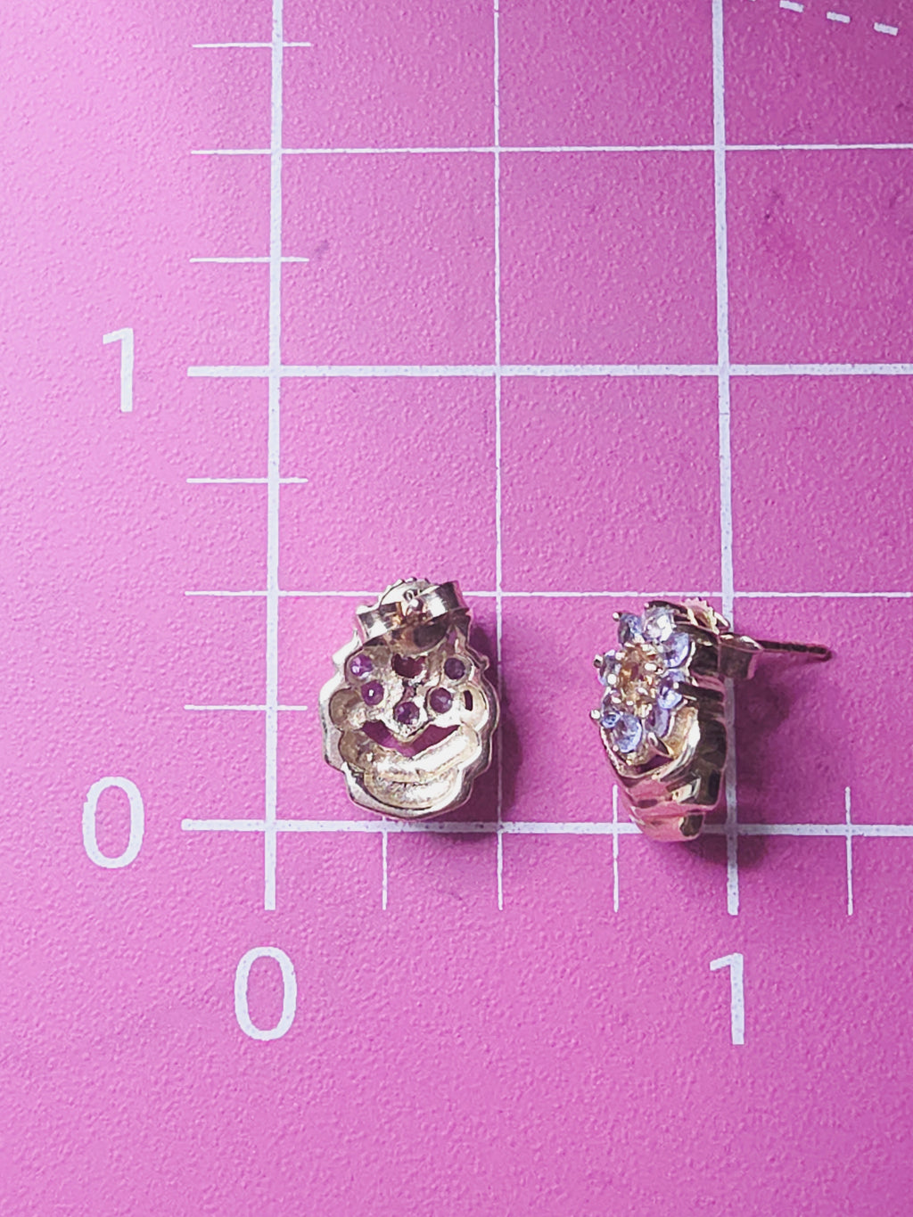 Solid 10K Yellow Gold Citrine & Tanzanite Floral Stud Earrings