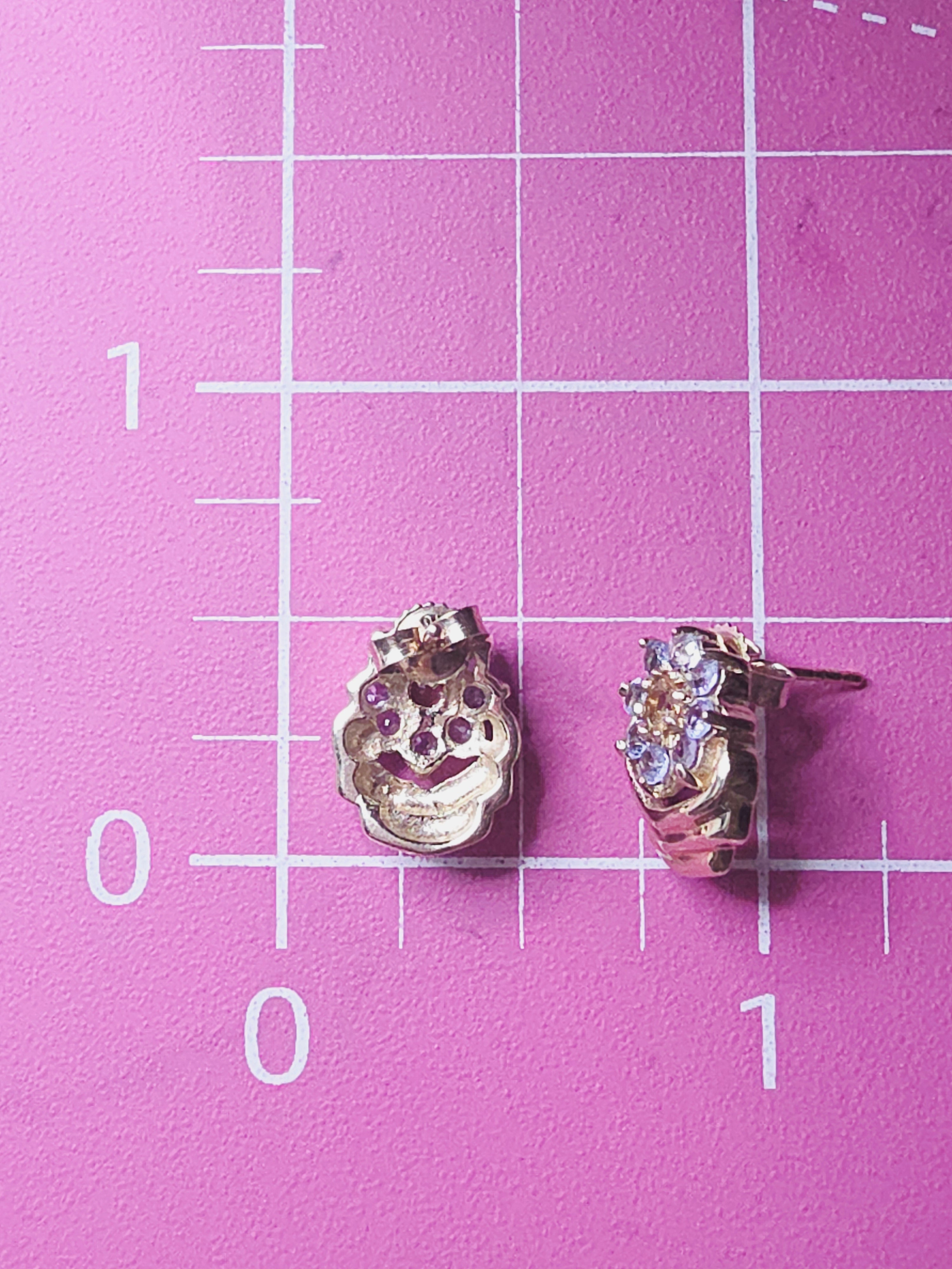 Solid 10K Yellow Gold Citrine & Tanzanite Floral Stud Earrings