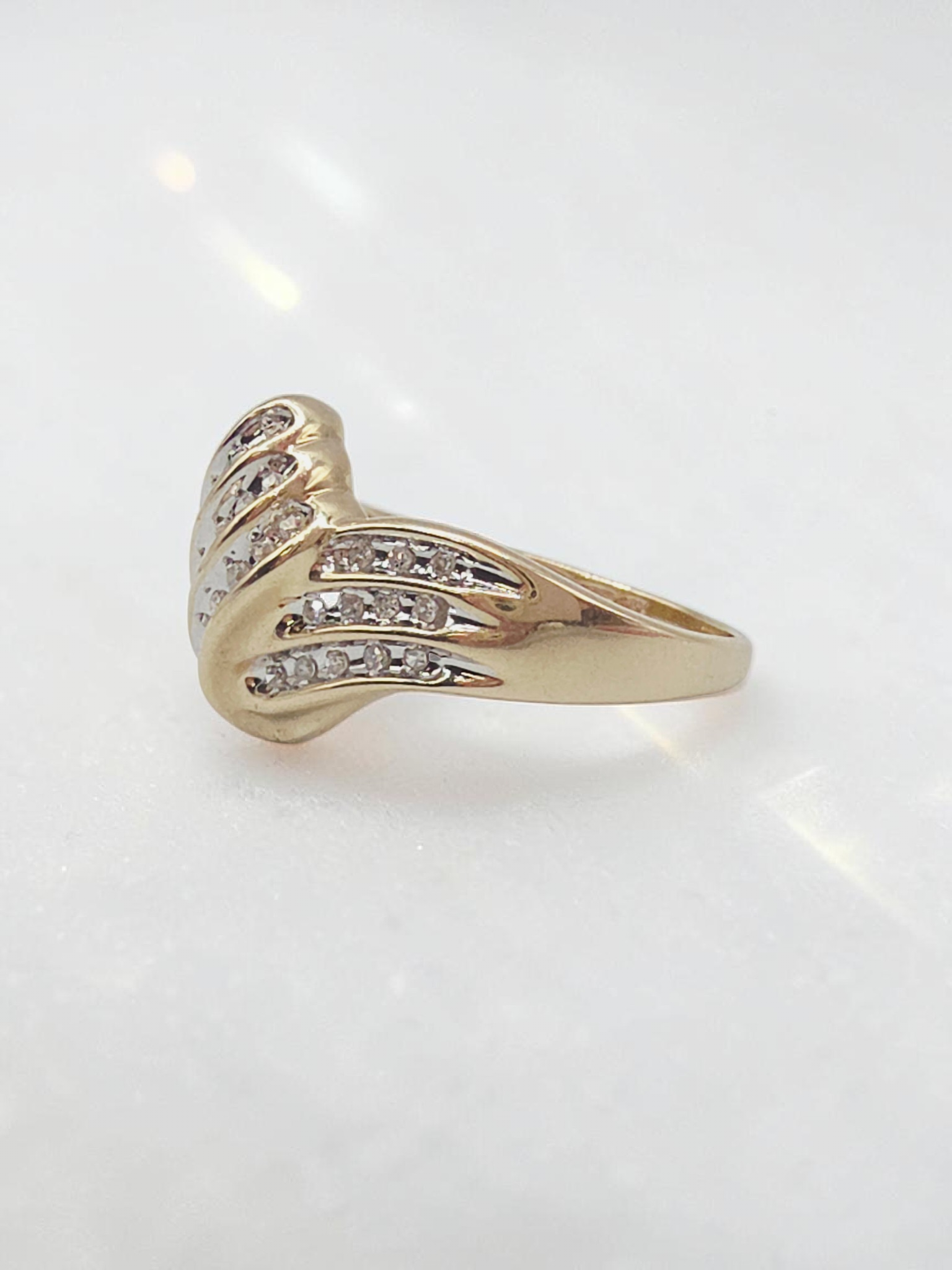 CRP Solid 10K Yellow Gold Diamond Ribbon Cocktail Ring – Size 6.75
