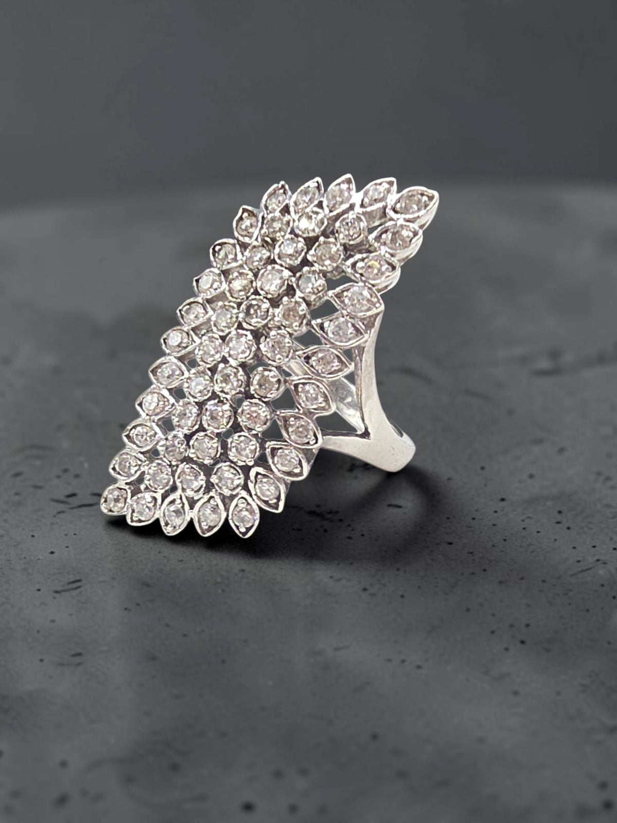 925 Sterling Silver CZ Cluster Cocktail Ring - Size 7.25