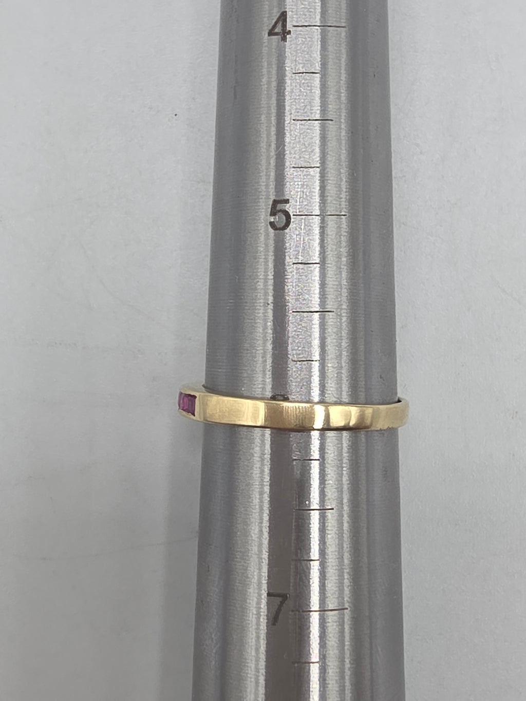Solid 14K Yellow Gold Square Cut Pink Sapphire Channel Set Band Ring - Size 6