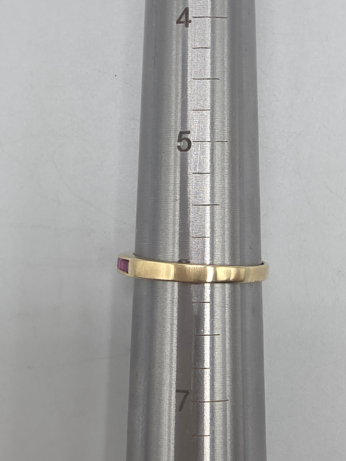 Solid 14K Yellow Gold Square Cut Pink Sapphire Channel Set Band Ring - Size 6