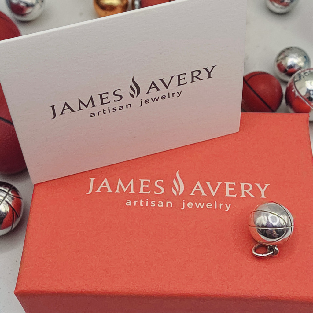 RETIRED James Avery 3D Basketball Sterling Silver Sports Charm Pendant