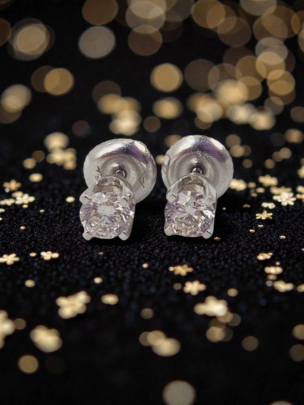 Solid 14K White Gold Diamond Stud Earrings with Screwbacks