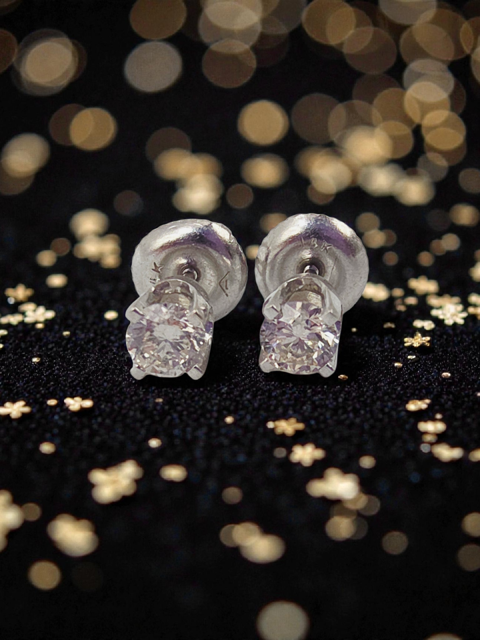 Solid 14K White Gold Diamond Stud Earrings with Screwbacks