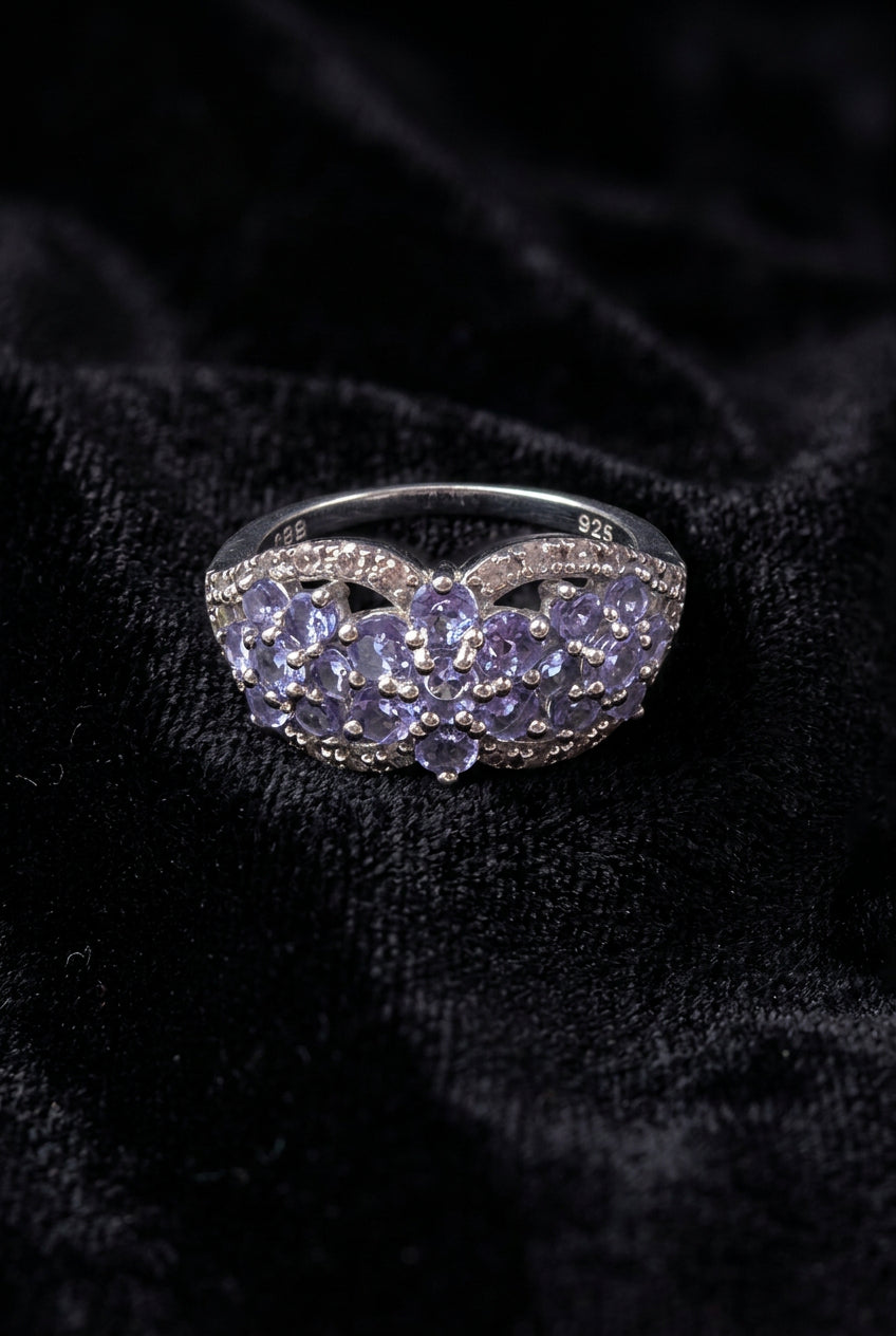 BBJ Sterling Silver Violet Periwinkle CZ Cubic Zirconia Cluster Ring - Size 6