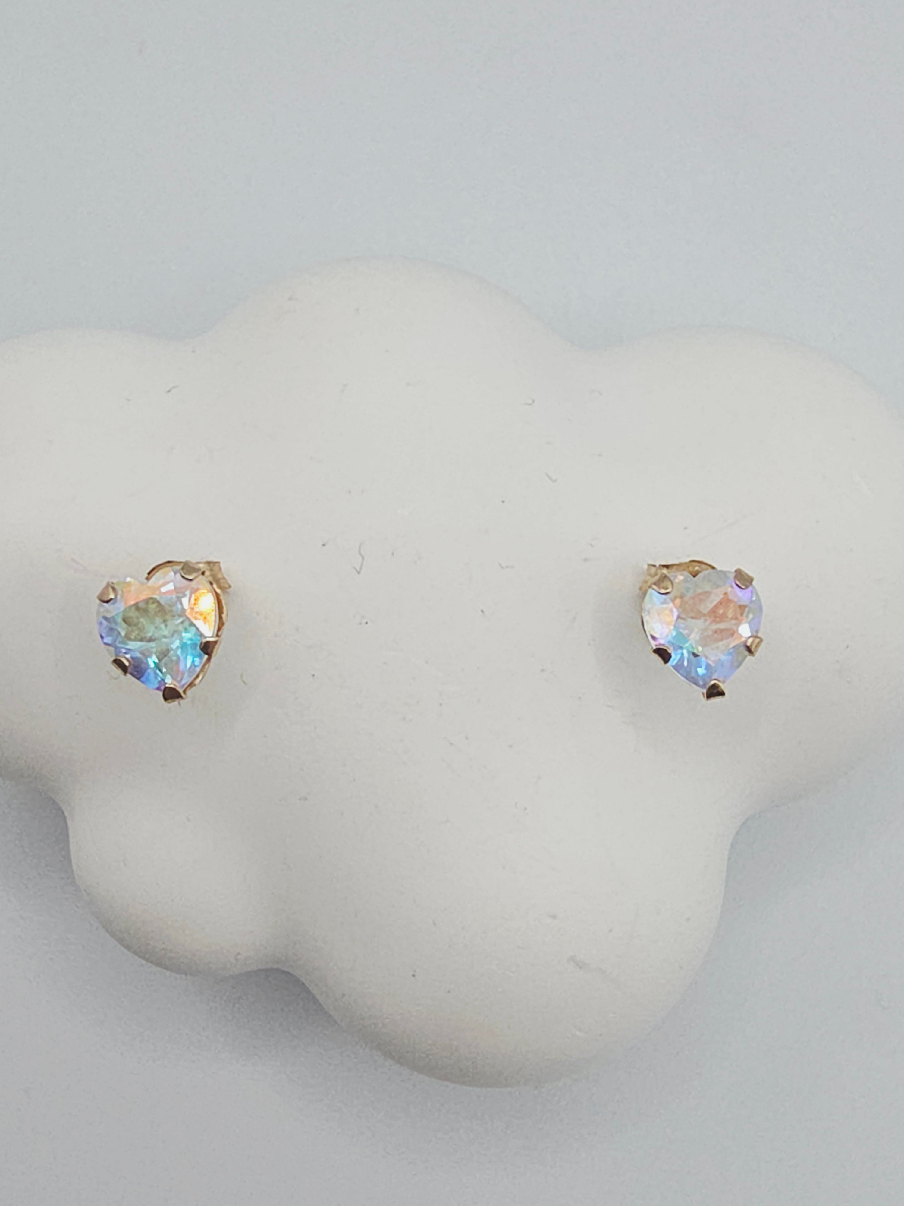 Solid 10K Yellow Gold Heart Cut Mystic Platinum Topaz Stud Earrings