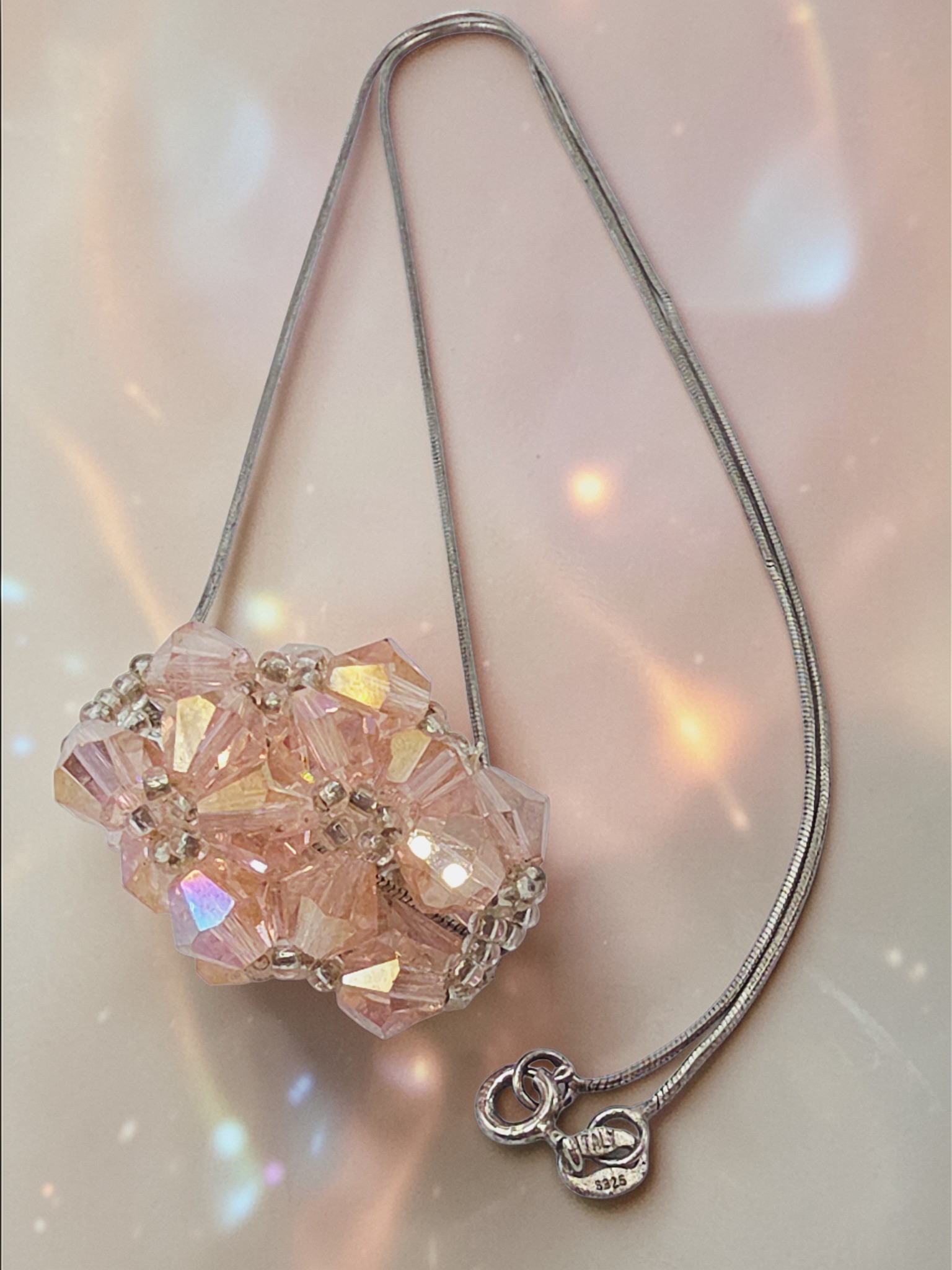Sterling Silver Pink Faceted Bead Cluster Pendant Necklace Italy 18 Inch