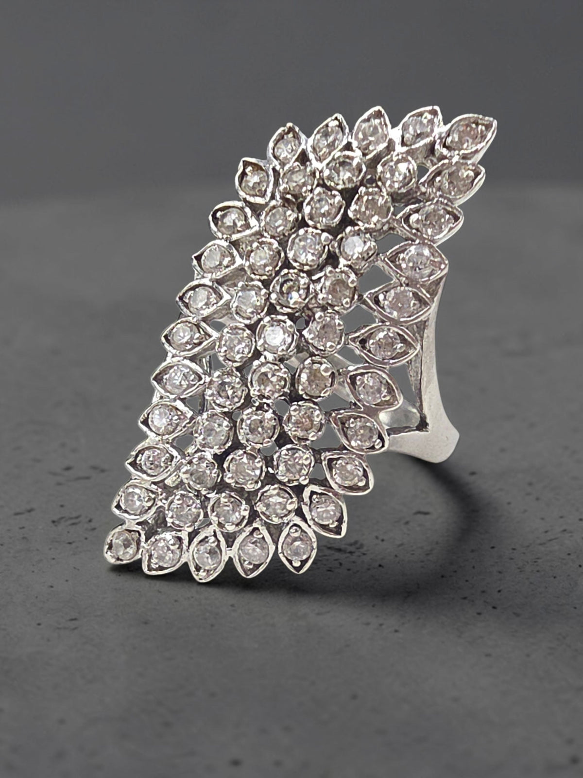 925 Sterling Silver CZ Cluster Cocktail Ring - Size 7.25