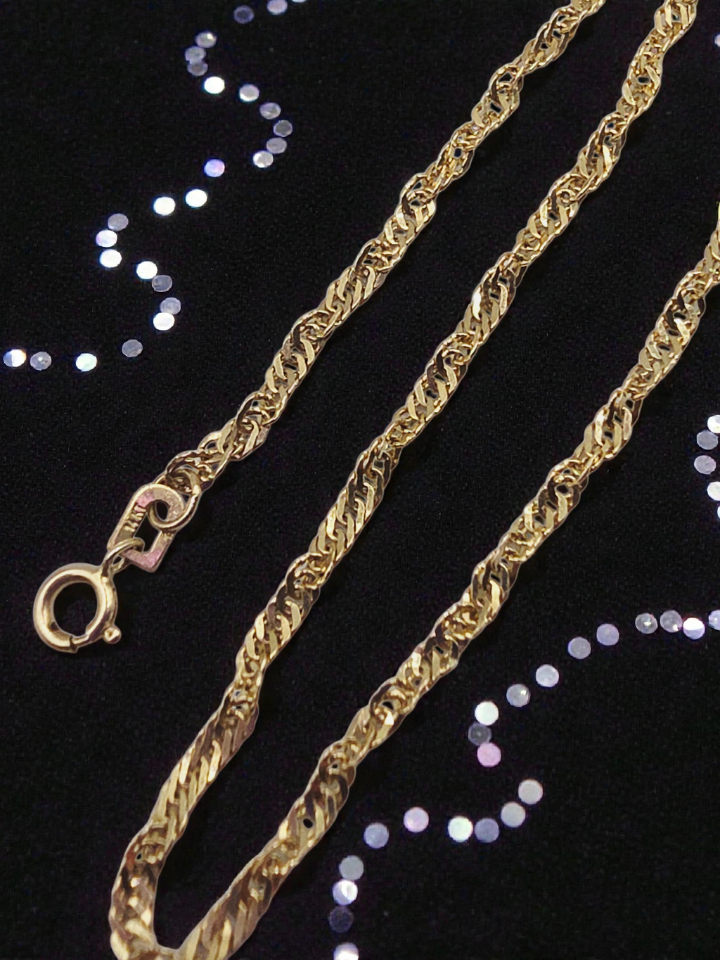 Solid 14K Yellow Gold Twist Curb Chain Ankle Bracelet - 9 Inch (Long)