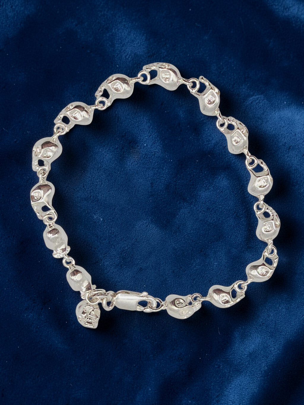 925 Sterling Silver Skull Bones Link Bracelet - 6.75 Inch