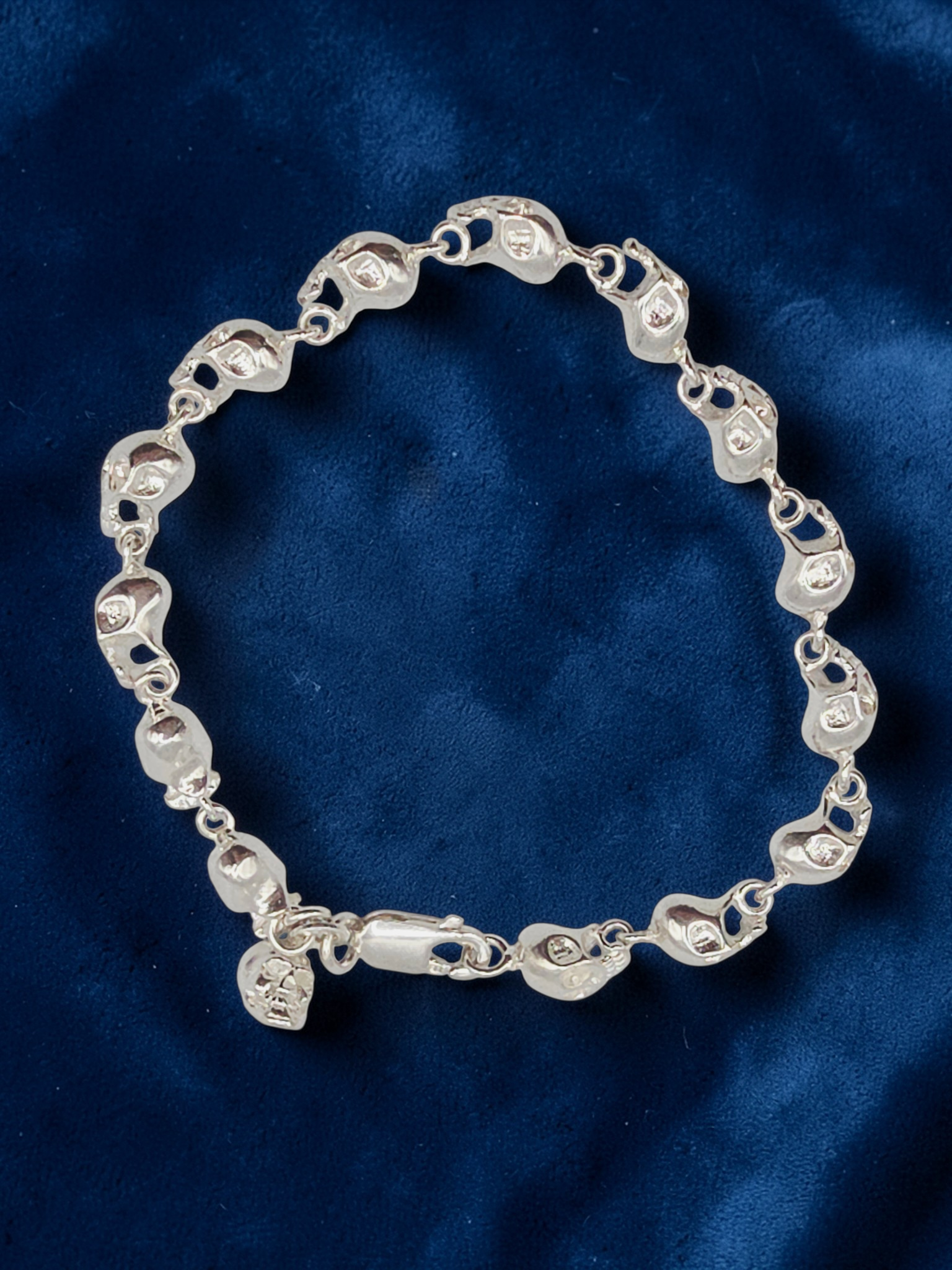 925 Sterling Silver Skull Bones Link Bracelet - 6.75 Inch