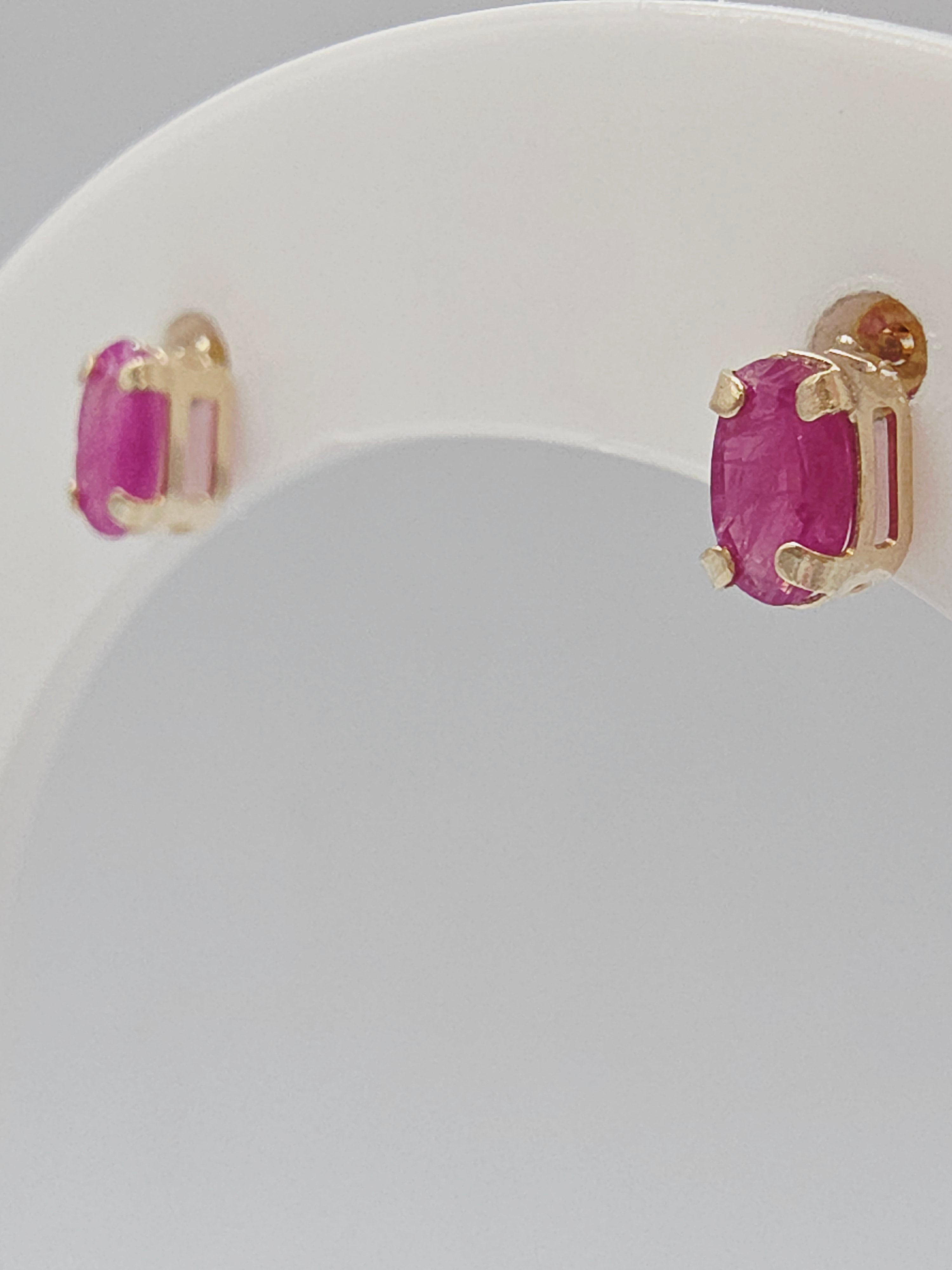 JCM Solid 10K Yellow Gold Oval Cut Natural Ruby Stud Earrings