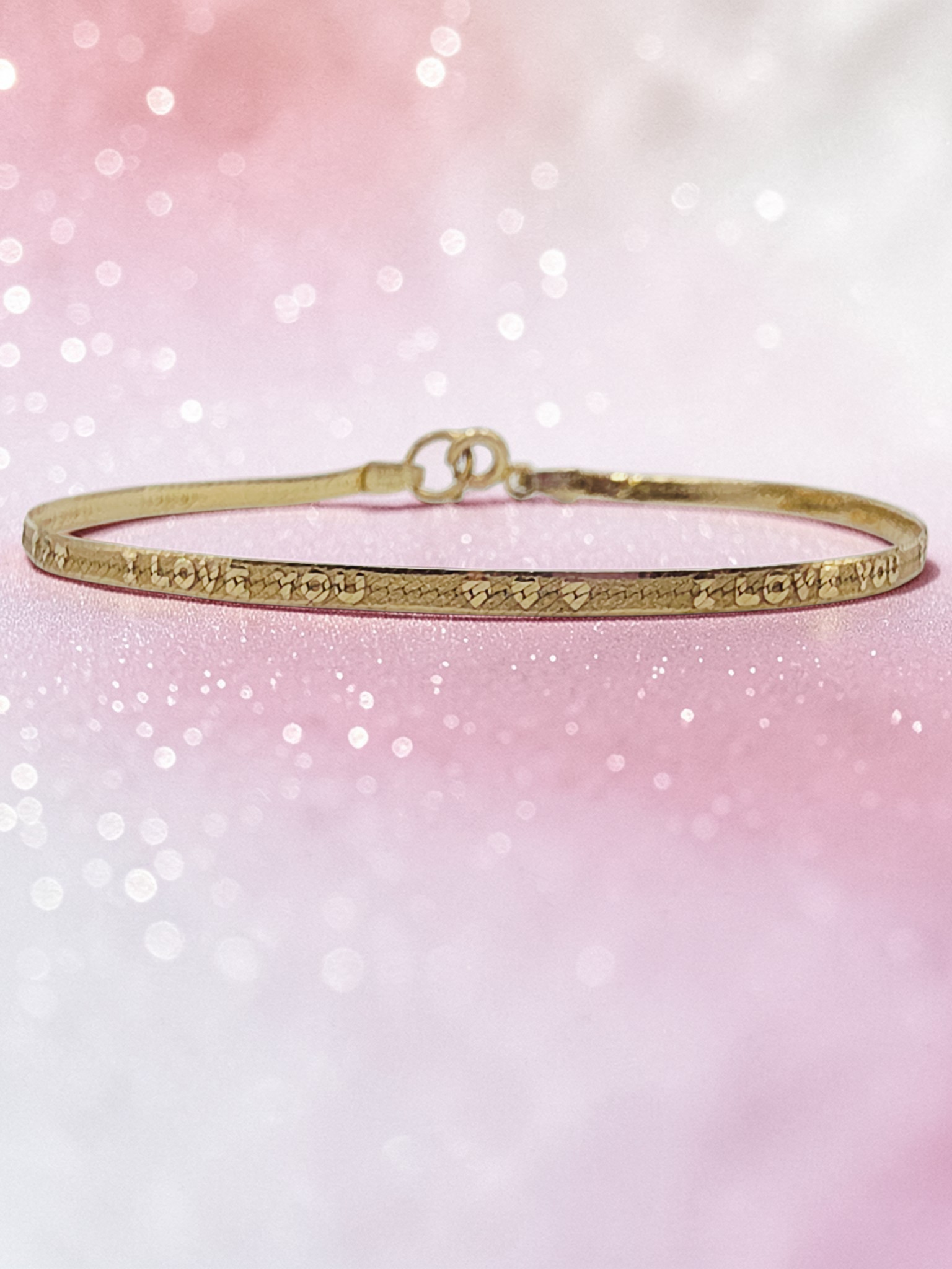 Solid 14K Yellow Gold Bracelet with I Love You and Hearts - 7.25 Inch