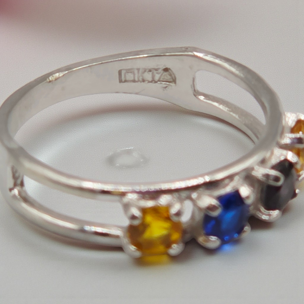 Solid 14K White Gold Ring with Topaz, Sapphire, Spinel & Amethyst – Size 7.5