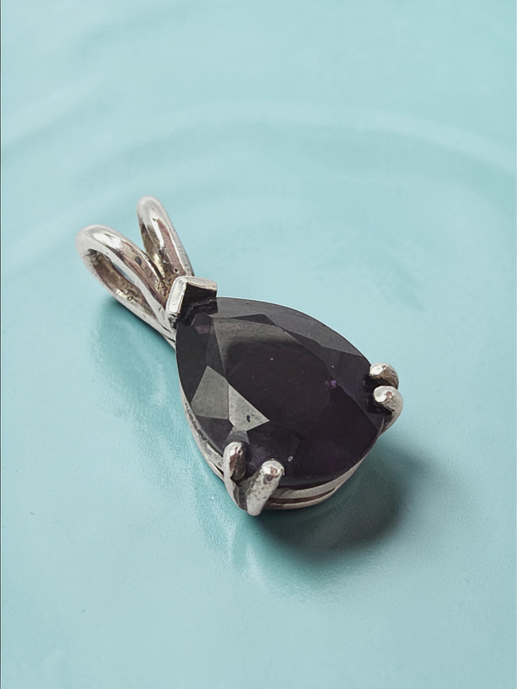 925 Sterling Silver Dark Purple CZ Pear Cut Pendant