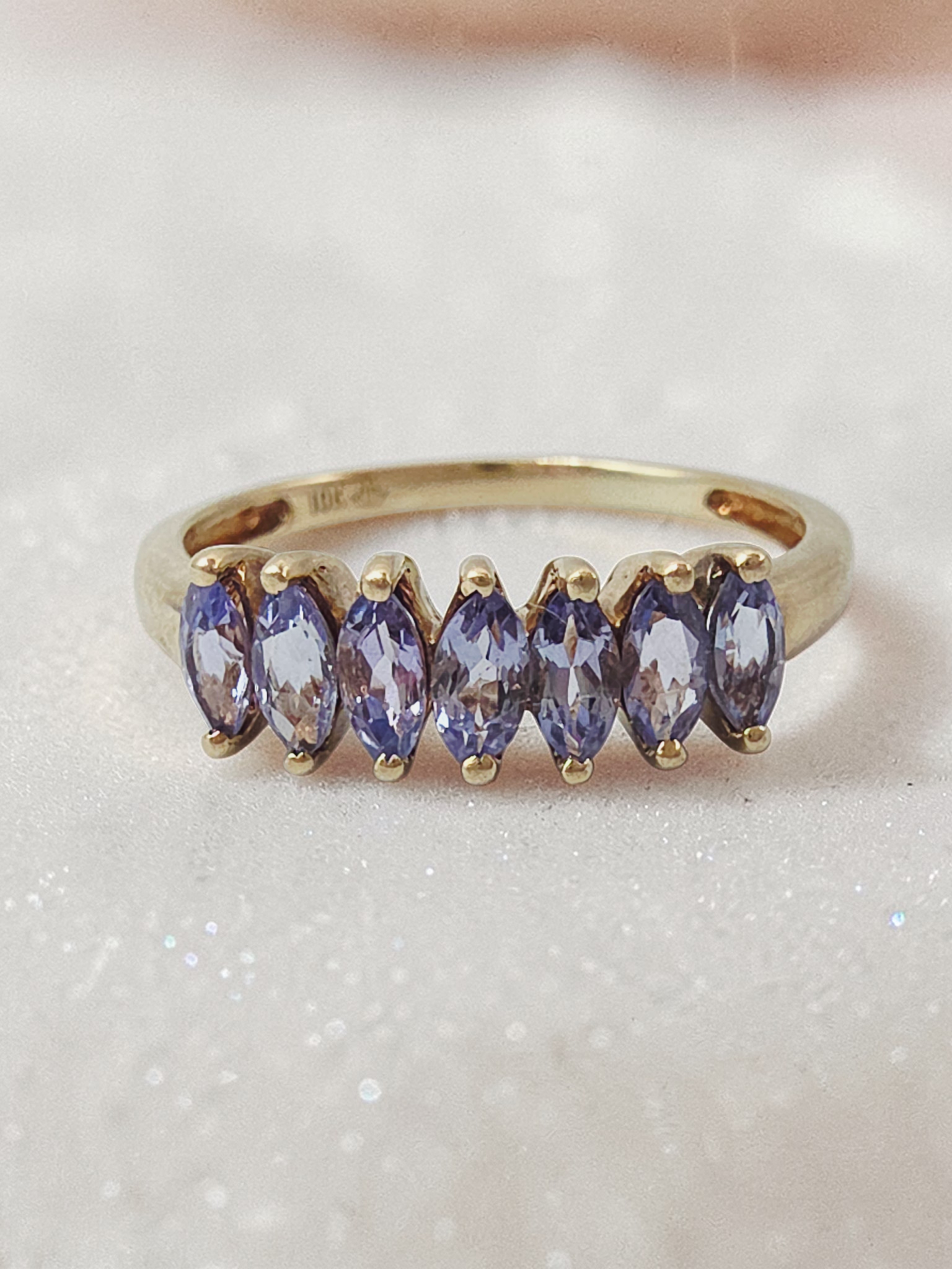 Solid 10K Yellow Gold Ring with Marquise Cut Tanzanite Cluster - Size 6