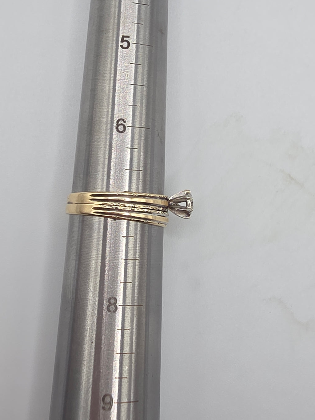 Vintage Love Story Solid 10K Two Tone Gold Diamond Bridal Wedding Ring Set Sz 7