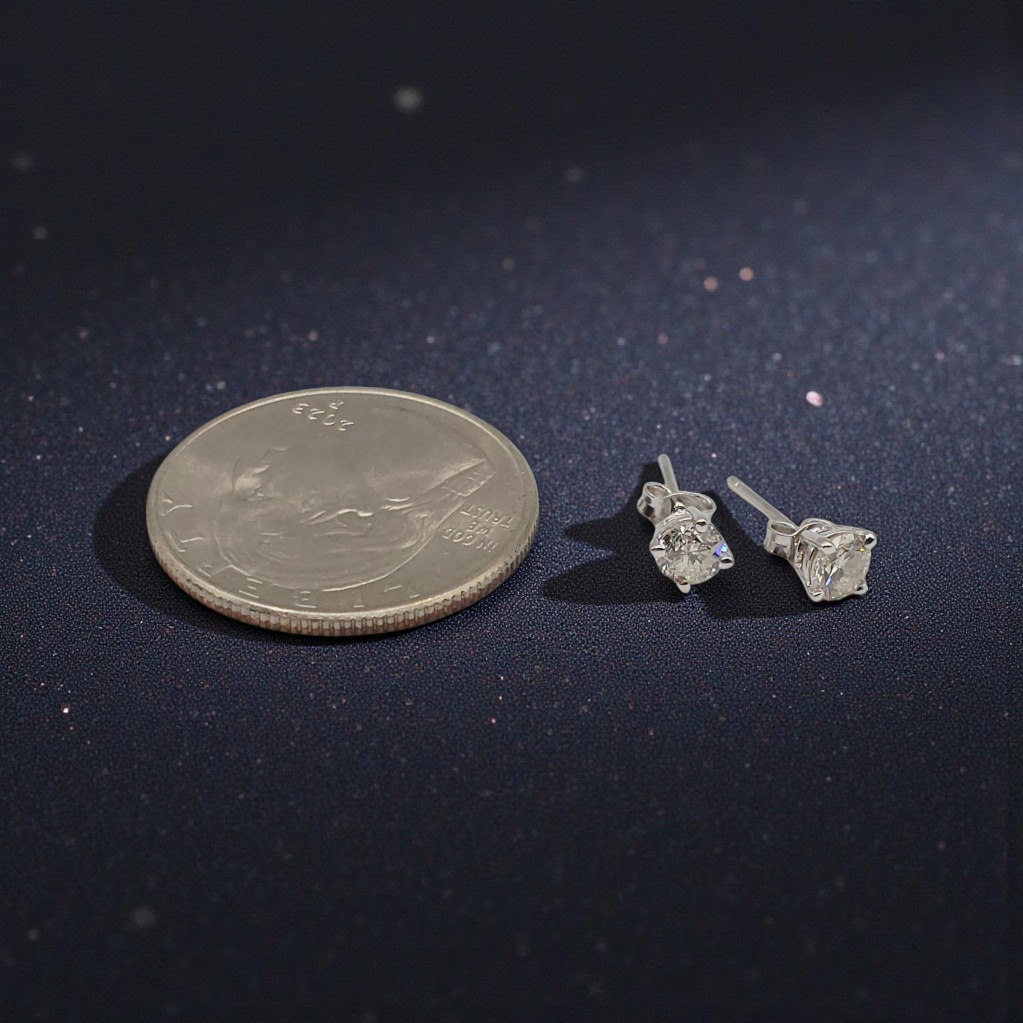 Solid 14K White Gold Diamond Stud Earrings