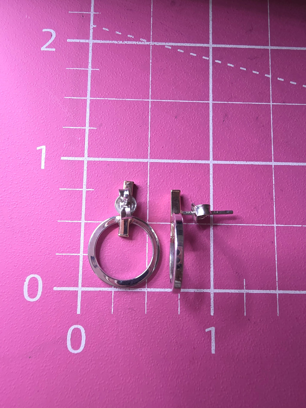 LLJ Lindsey Leigh 14K White Rose Gold Bar Circle Geometric Stud Earrings Italy