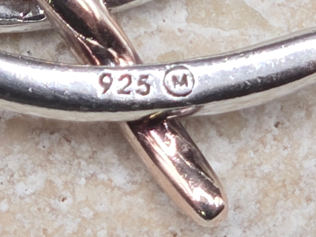 925 Sterling Silver 10K Rose Gold Plated Diamond Ribbon Necklace Pendant