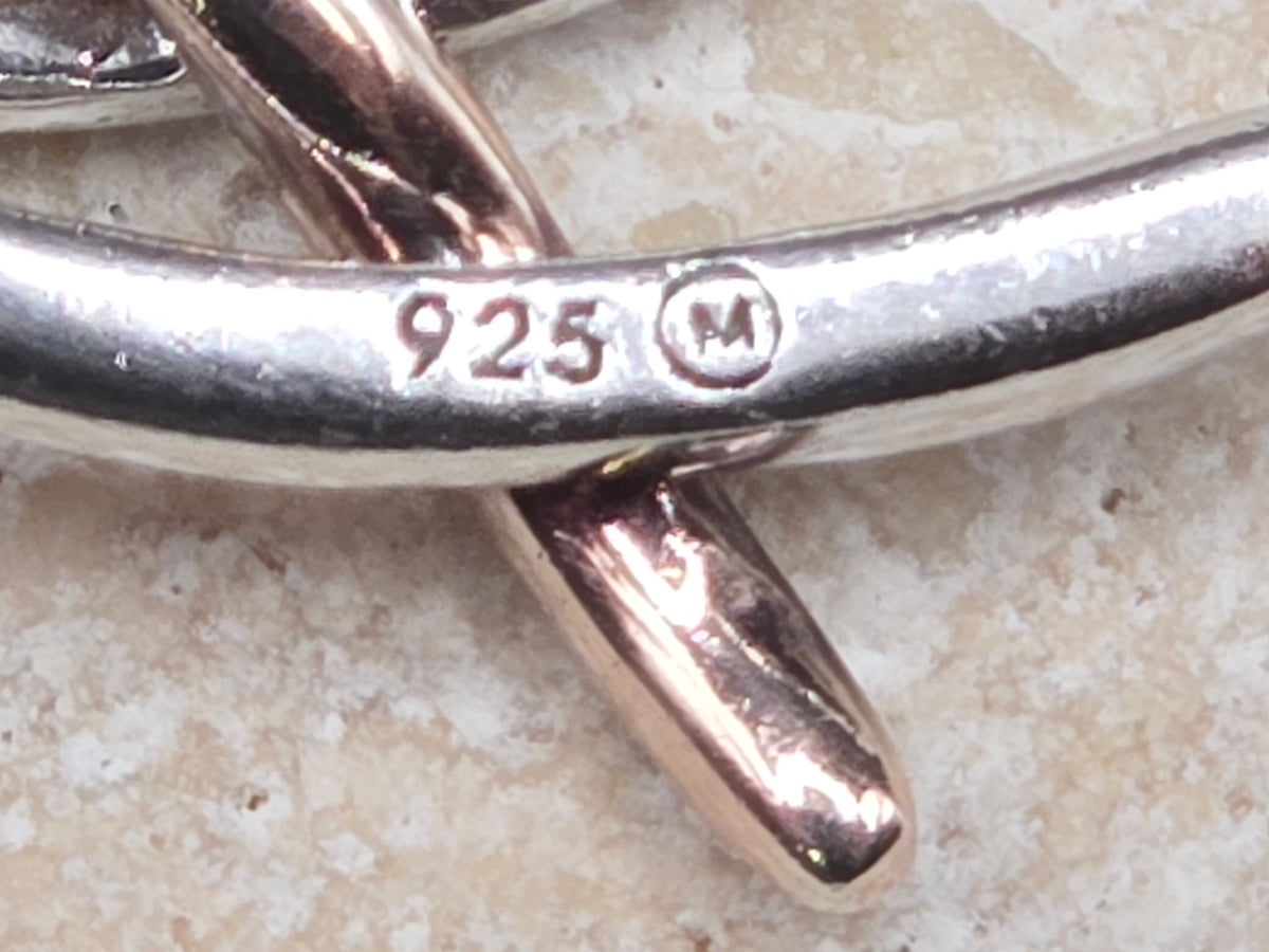 925 Sterling Silver 10K Rose Gold Plated Diamond Ribbon Necklace Pendant