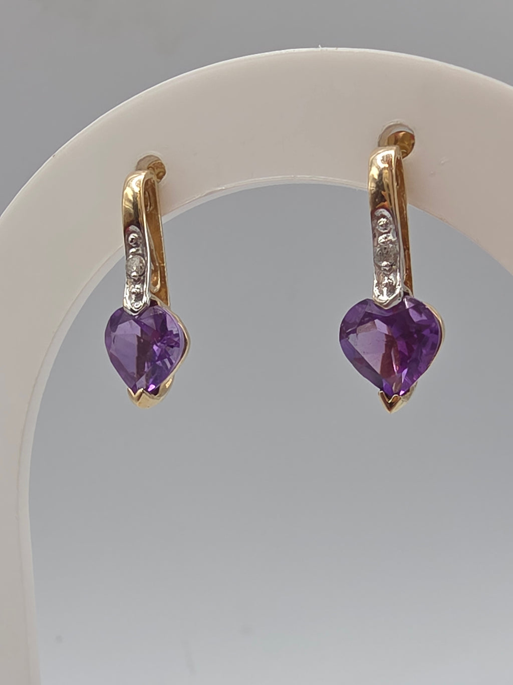 SDC Creations Solid 10K Yellow Gold Heart Cut Amethyst Diamond Drop Earrings