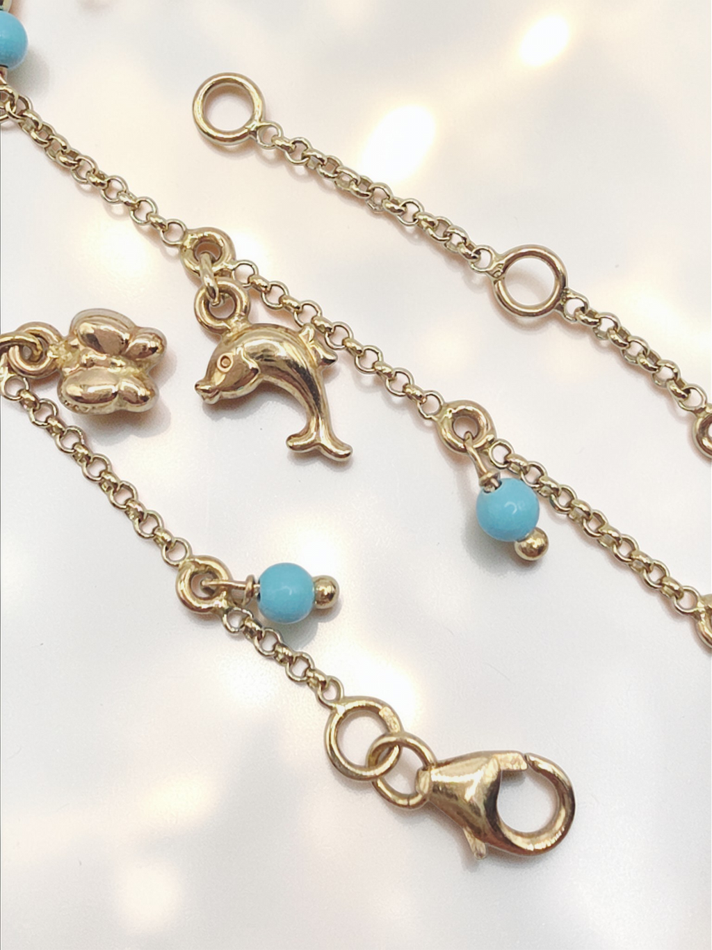 Solid 14K Yellow Gold Butterfly Bee Fish Charm Bracelet 5 to 5.75 Inch