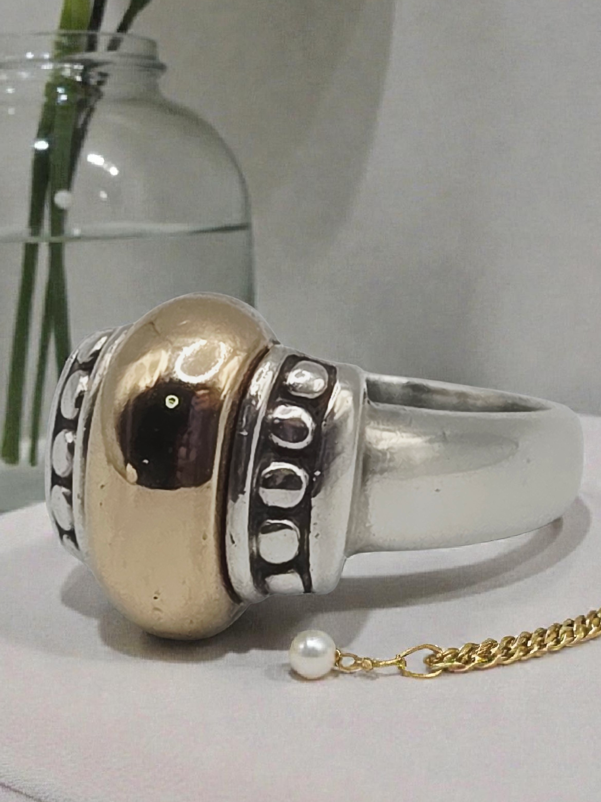 RETIRED James Avery Sterling Silver Beaded Ring with Solid 14K Gold Dome - 4.75