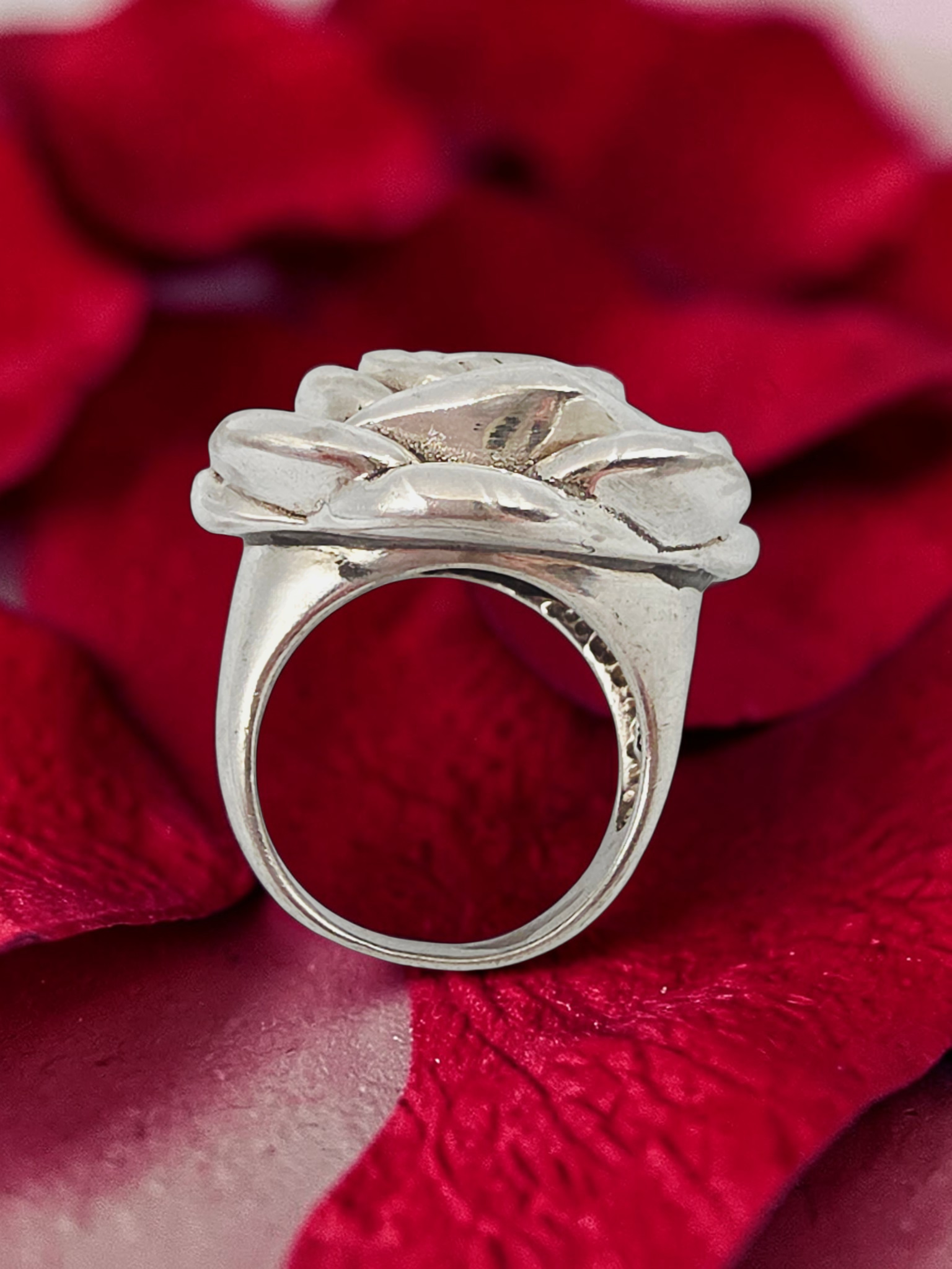 Sterling Silver Rose Flower Statement Ring Botanical Floral – Size 6
