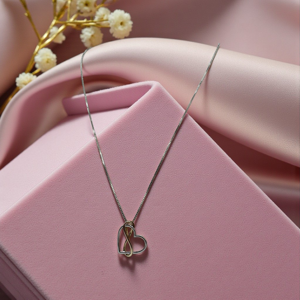 Sterling Silver Necklace with 925 / 14k Gold Infinity Heart Pendant - Adjustable