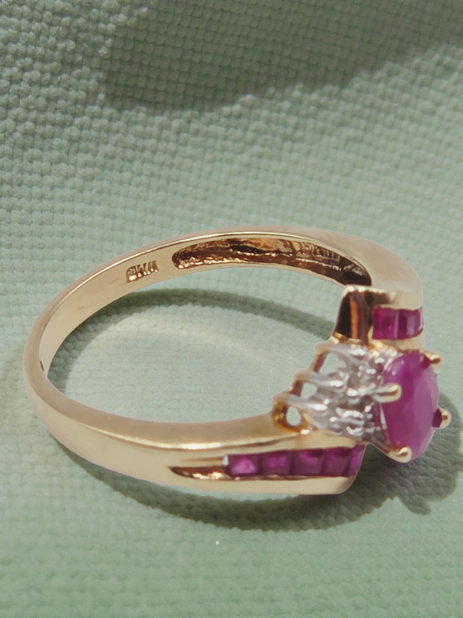 Solid 10K Yellow Gold Ring with Oval-Cut Ruby and Ruby & Diamond Accents - Size 7