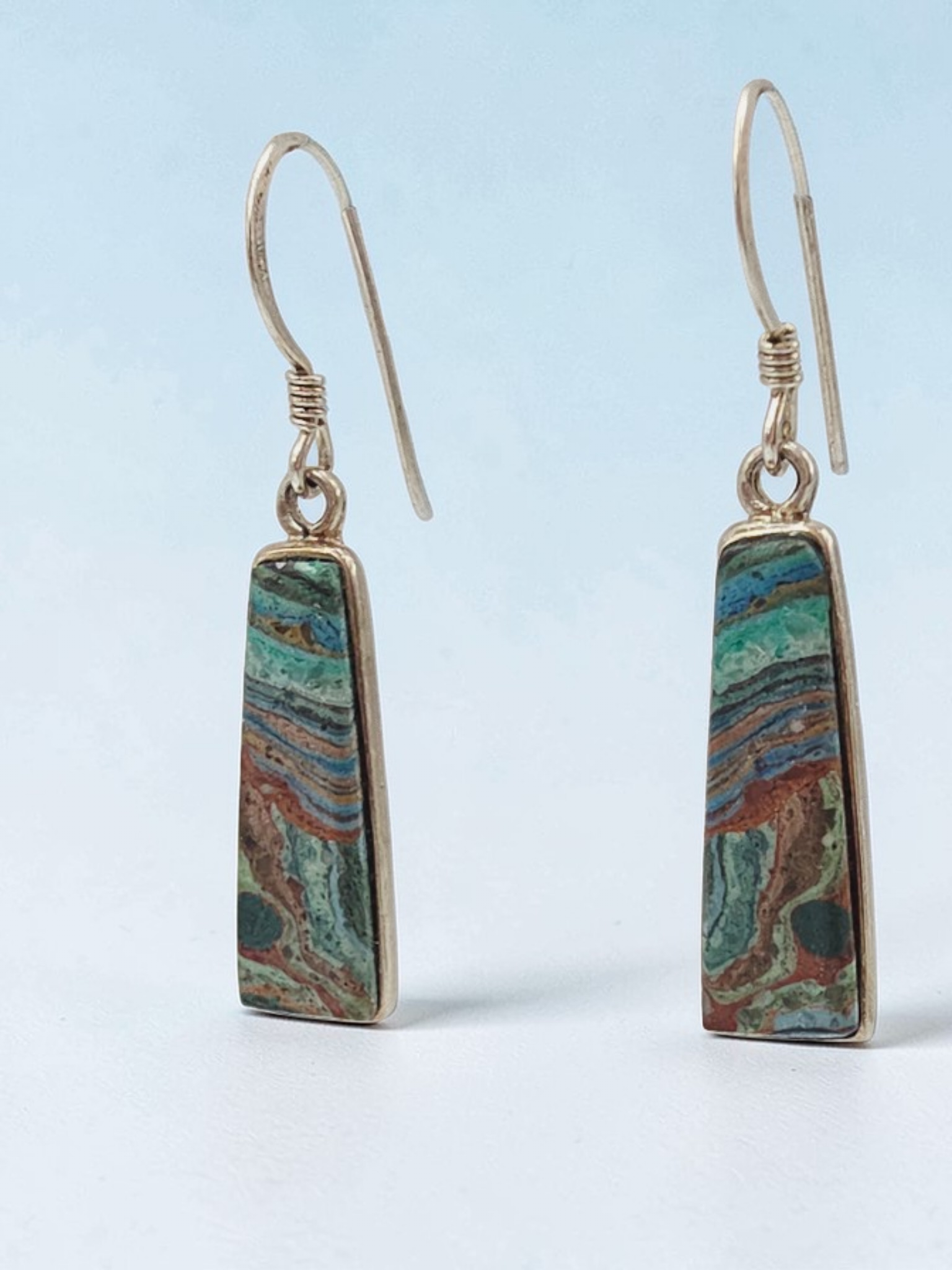 925 Sterling Silver Drop Earrings with Multicolor Composite Stone Inlay