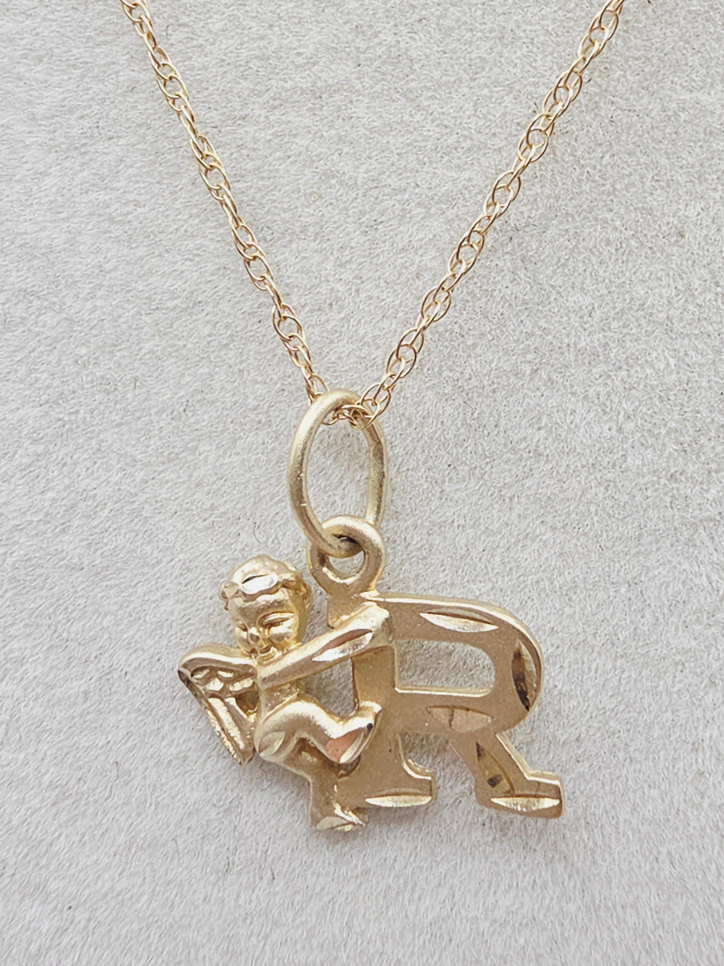 Michael Anthony Solid 10K Letter R Pendant Necklace with Angel - 15 Inch