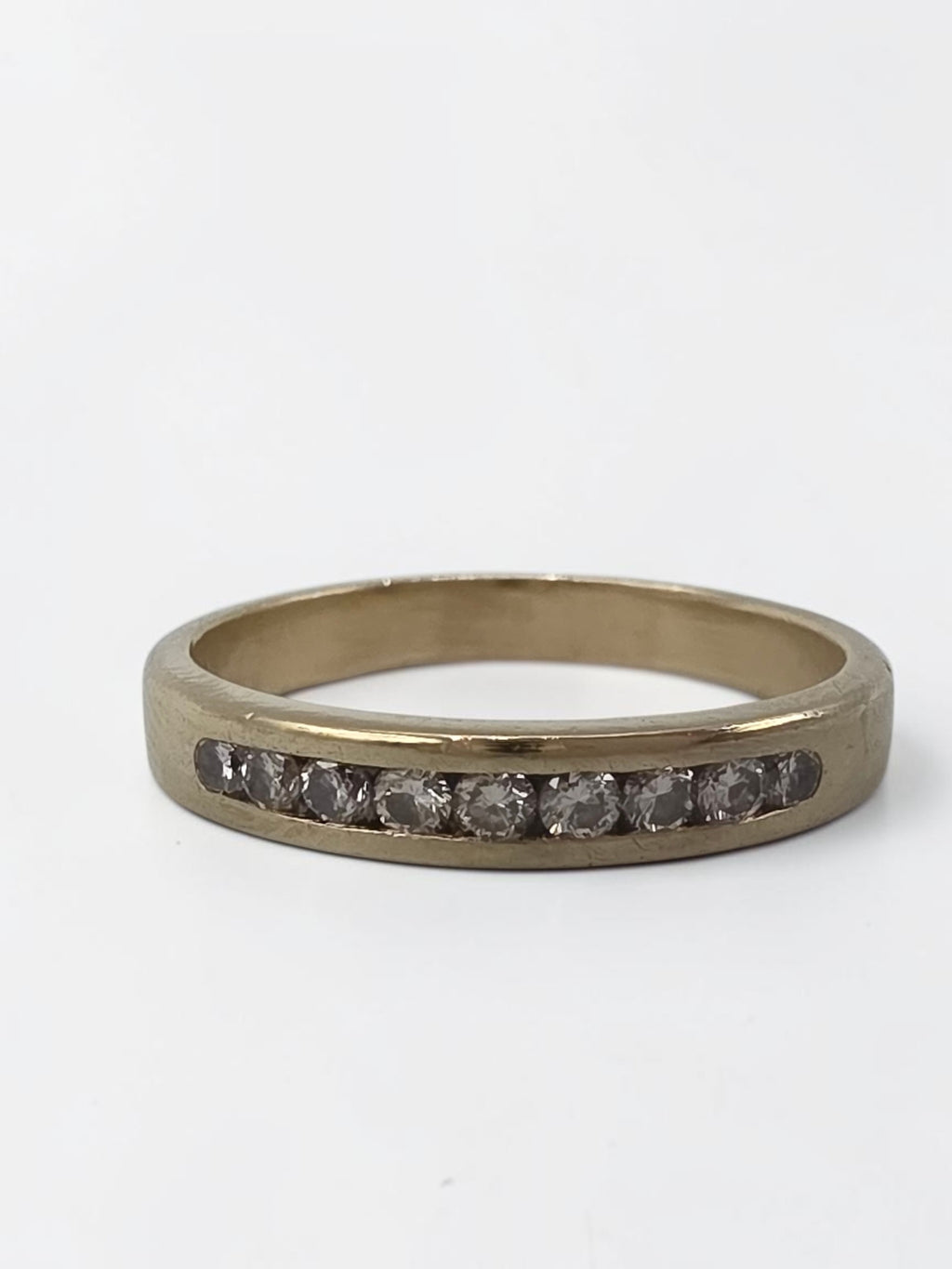 Solid 14K Yellow Gold 9 Diamond Channel Set Stackable Ring - Size 9