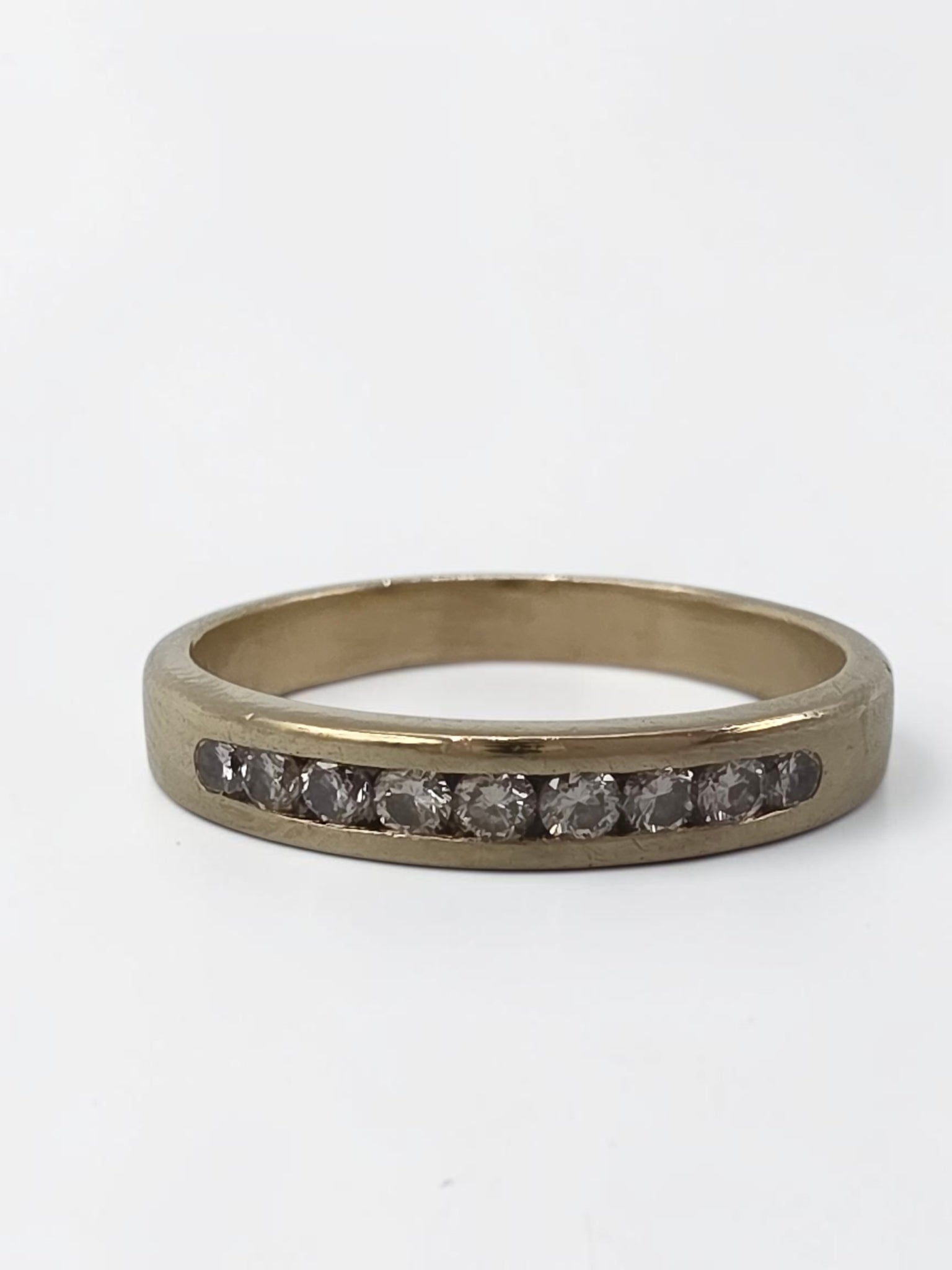Solid 14K Yellow Gold 9 Diamond Channel Set Stackable Ring - Size 9
