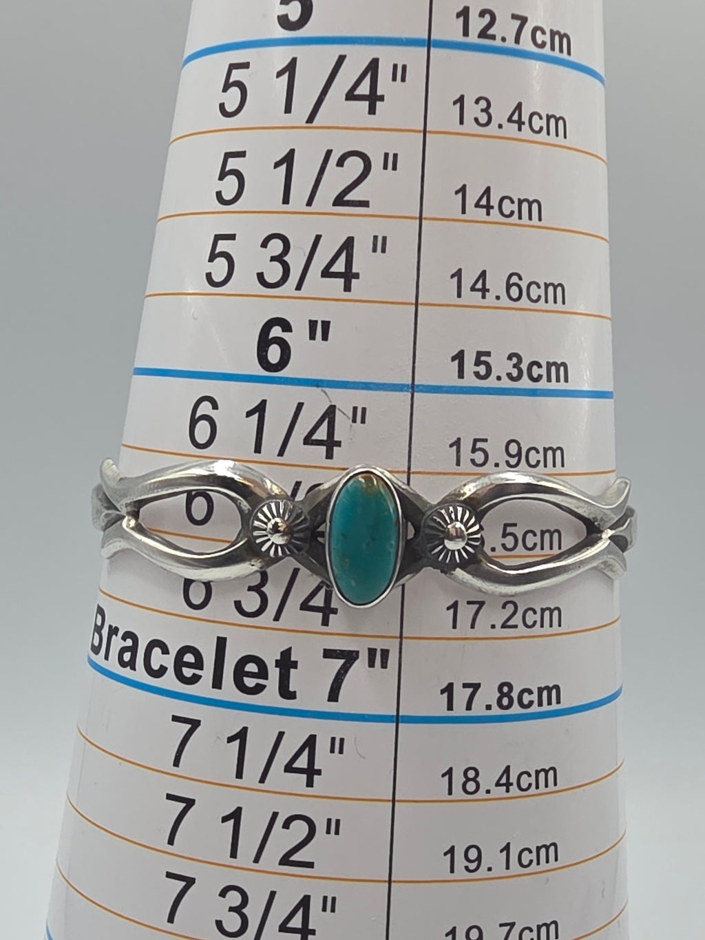 Sterling Silver LE Signed Turquoise Southwest Cast Cuff Bracelet 6.25 Inch