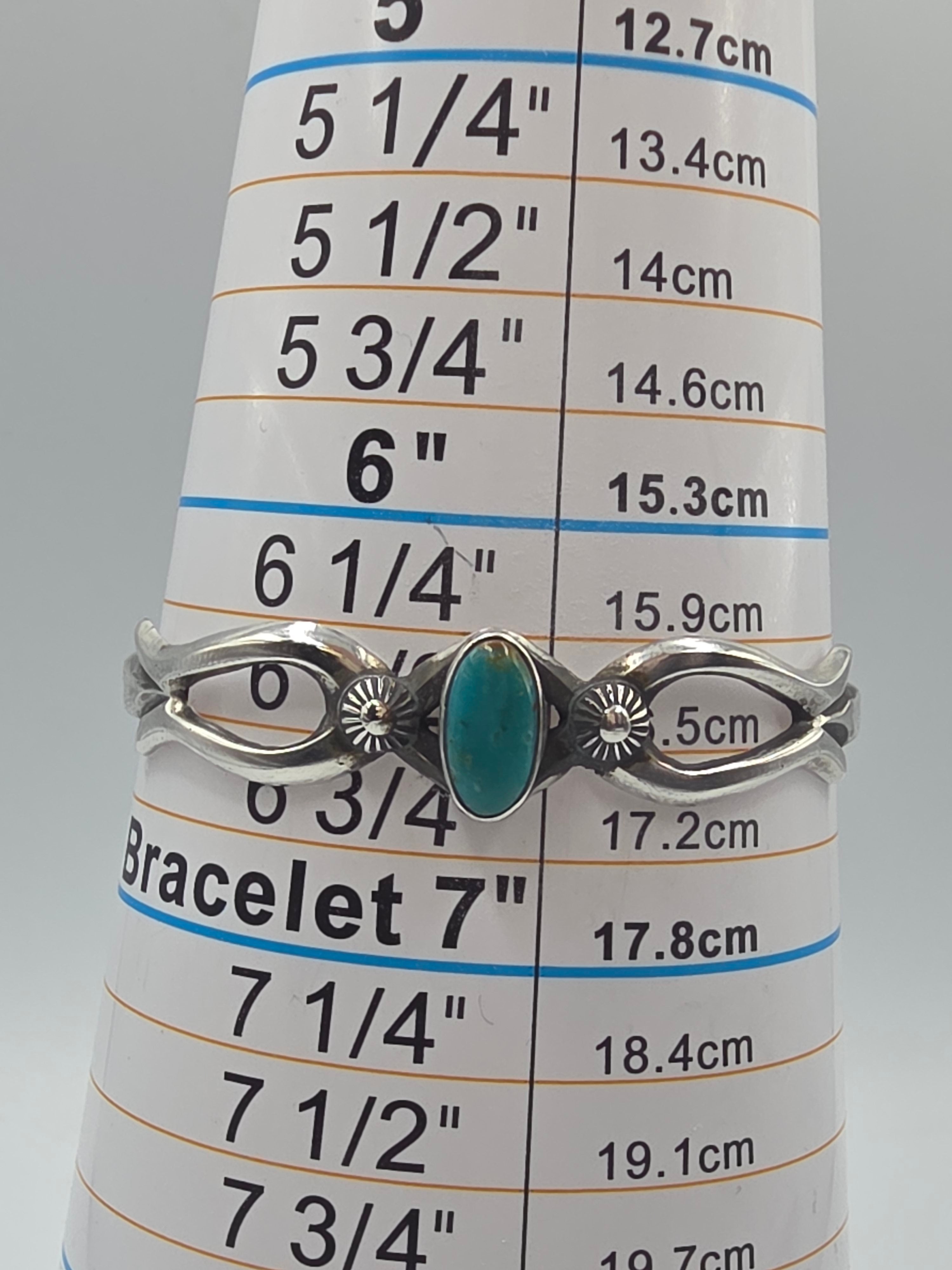 Sterling Silver LE Signed Turquoise Southwest Cast Cuff Bracelet 6.25 Inch