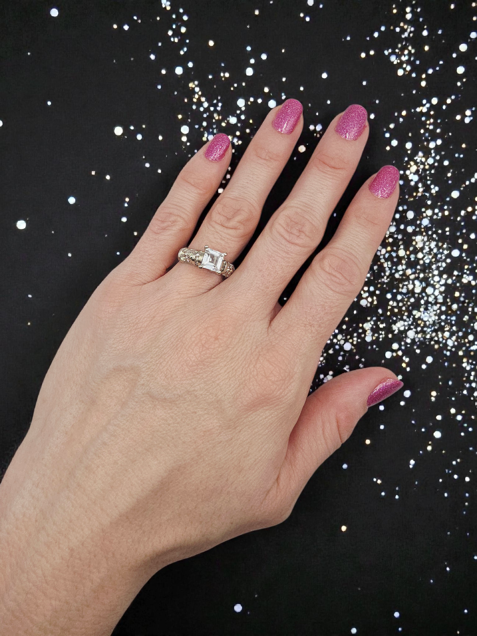 Vintage Solid 10K White Gold Antique Ring with Princess Cut Topaz - Size 7