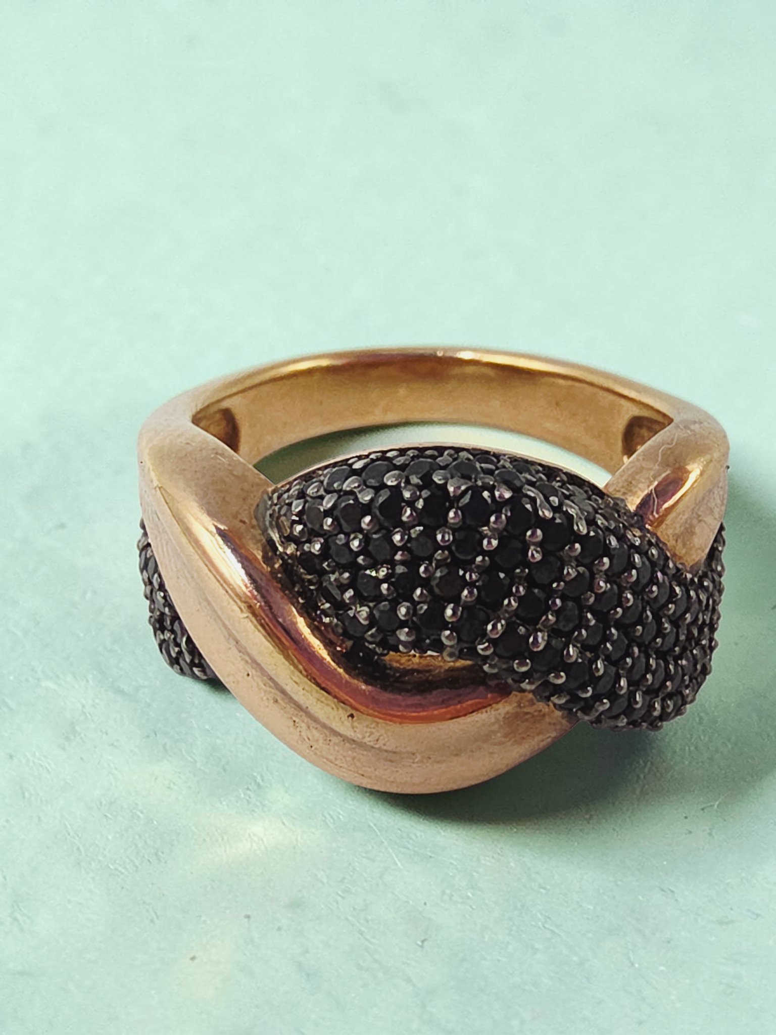 925 Sterling Silver Ring with Rose Gold Vermeil & Black Tourmaline – Size 9