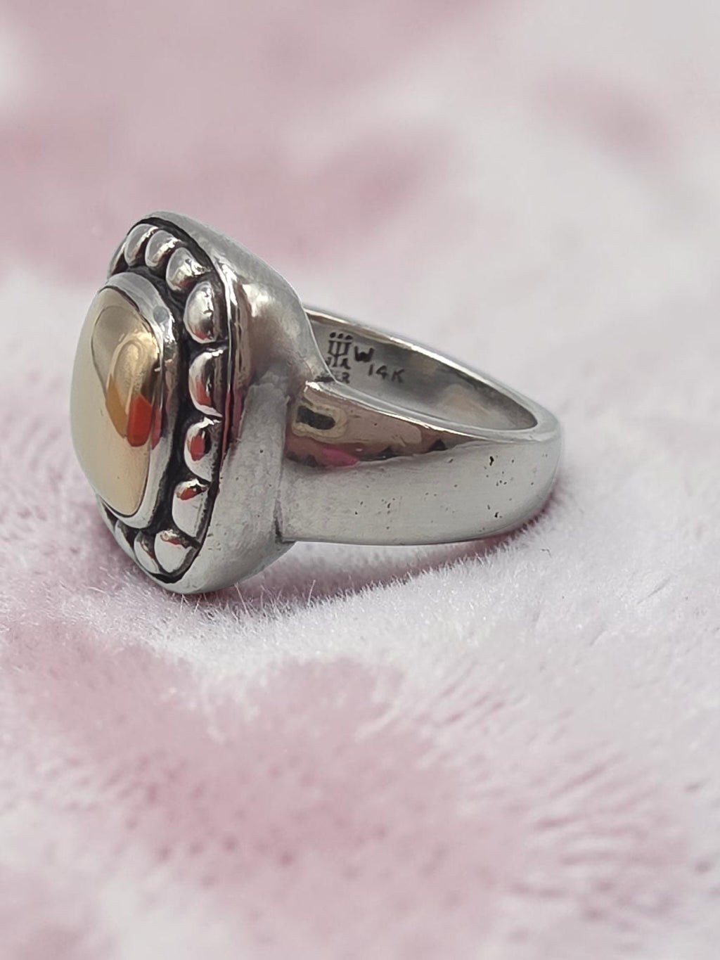 James Avery Beaded Dome Ring in Sterling Silver & 14K Gold - RETIRED - Size 6.5