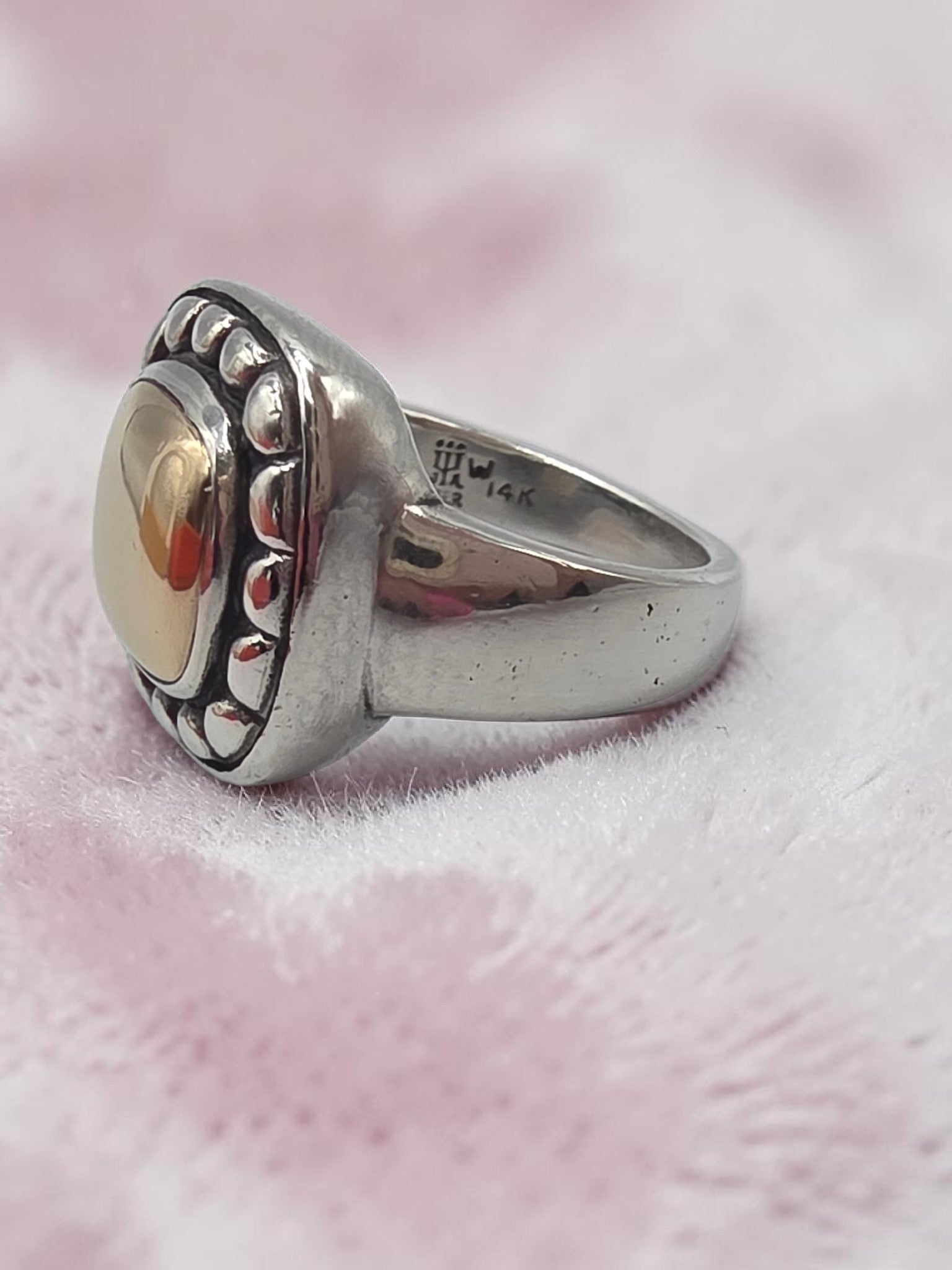James Avery Beaded Dome Ring in Sterling Silver & 14K Gold - RETIRED - Size 6.5