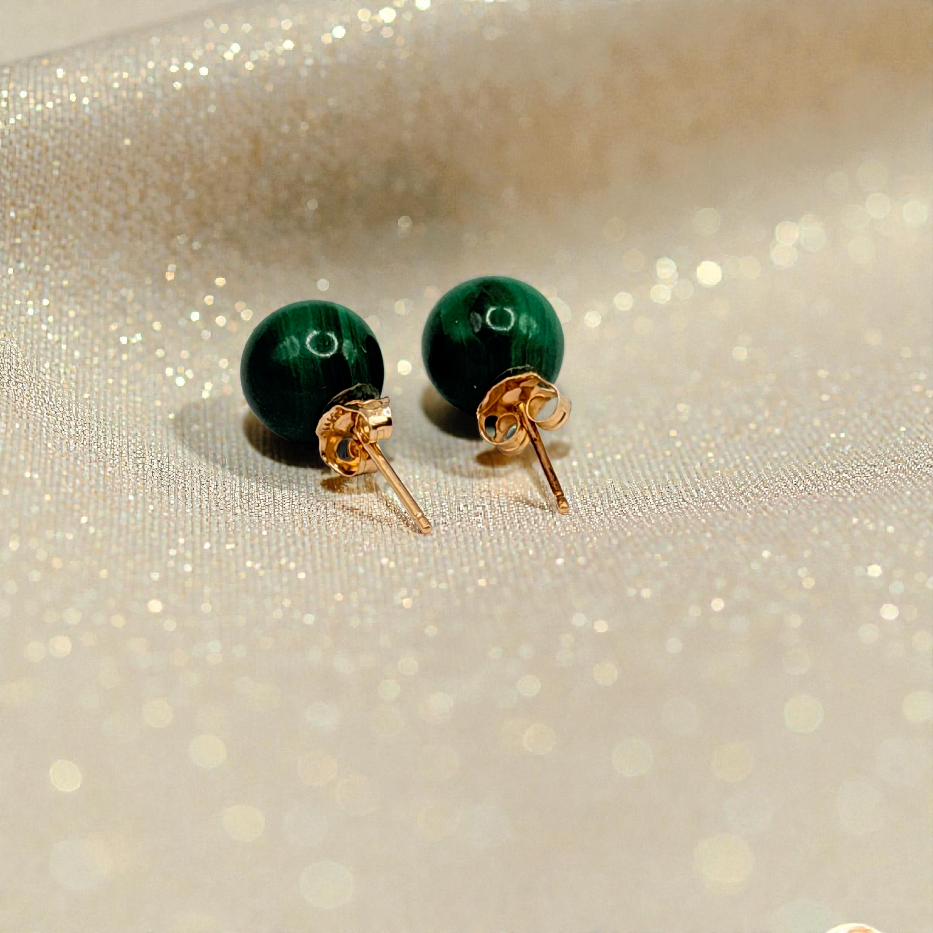 Solid 14K Yellow Gold Stud Earrings with Round Cut Jade