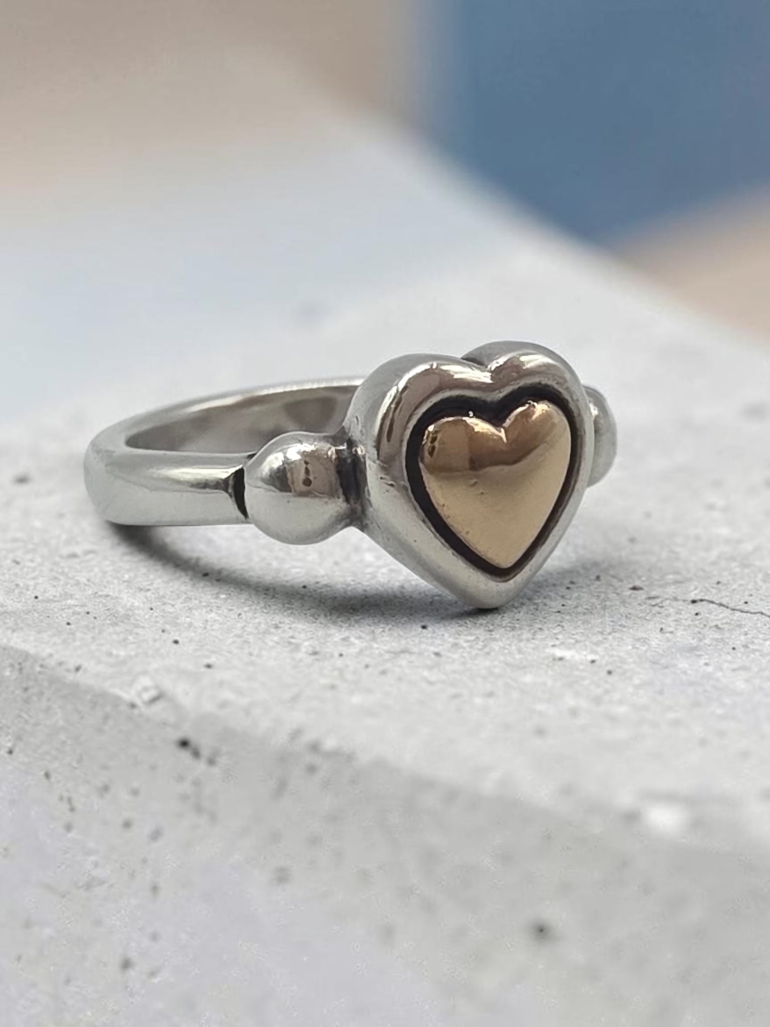 RETIRED James Avery True Love 14K Gold Heart Sterling Silver Ring - Size 6
