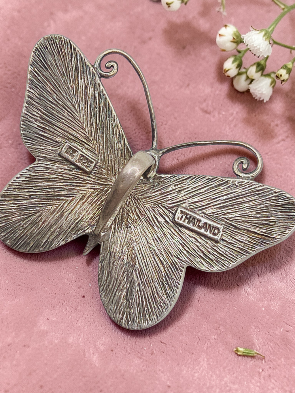 925 Sterling Silver Butterfly Pendant with Turquoise, Enamel & Mother of Pearl