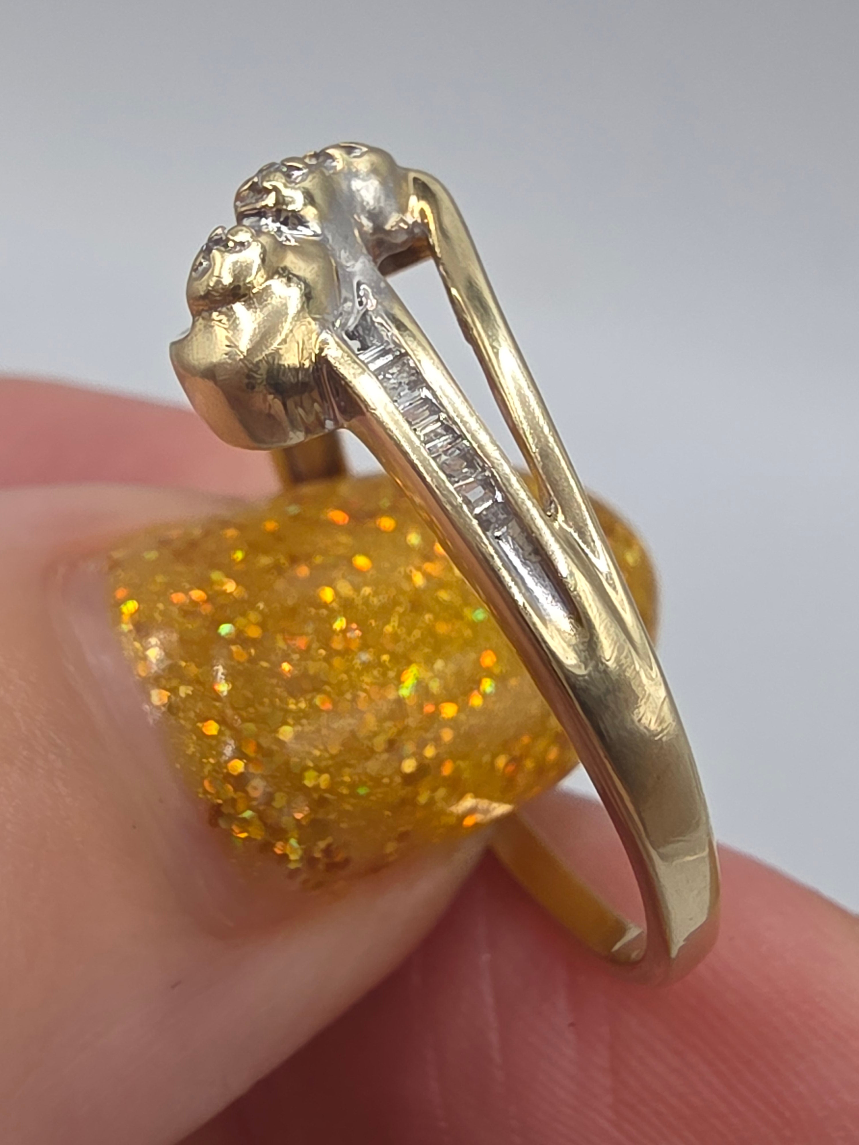 JWBR Solid 10K Yellow Gold Three Stone Baguette Diamond Bypass Ring Size 8.75