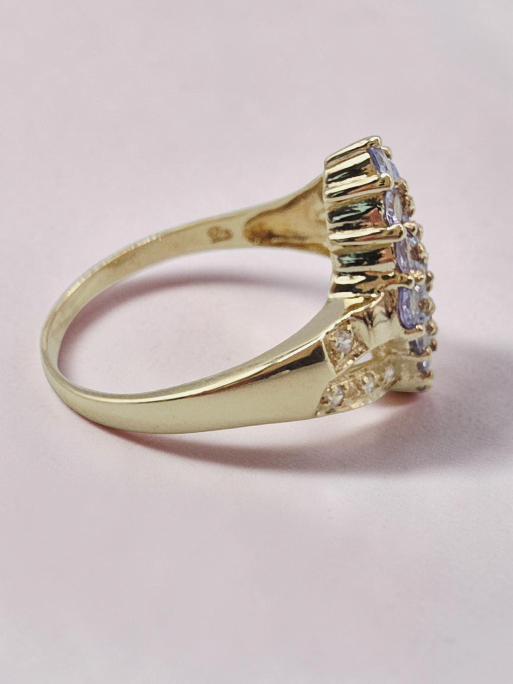 Solid 10K Yellow Gold Tanzanite Cluster Ring - Size 8