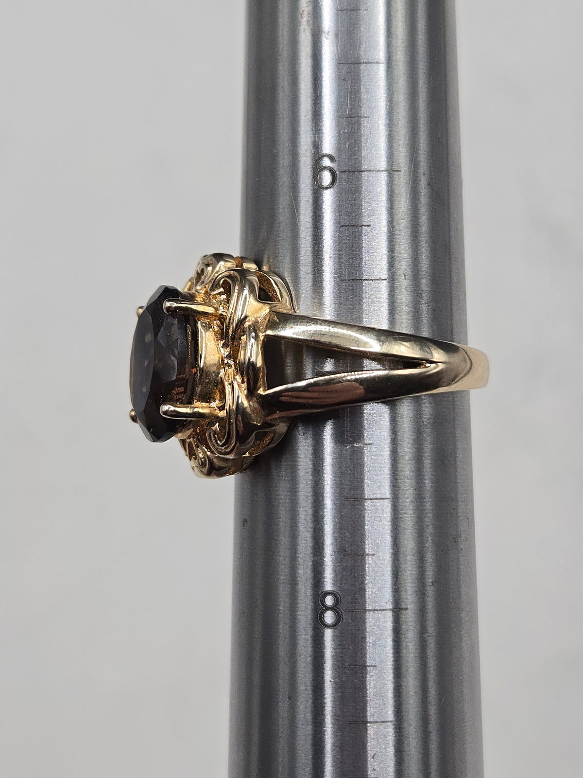 925 Sterling Silver 10K Gold Vermeil Smoky Quartz Scroll Cocktail Ring - Size 7