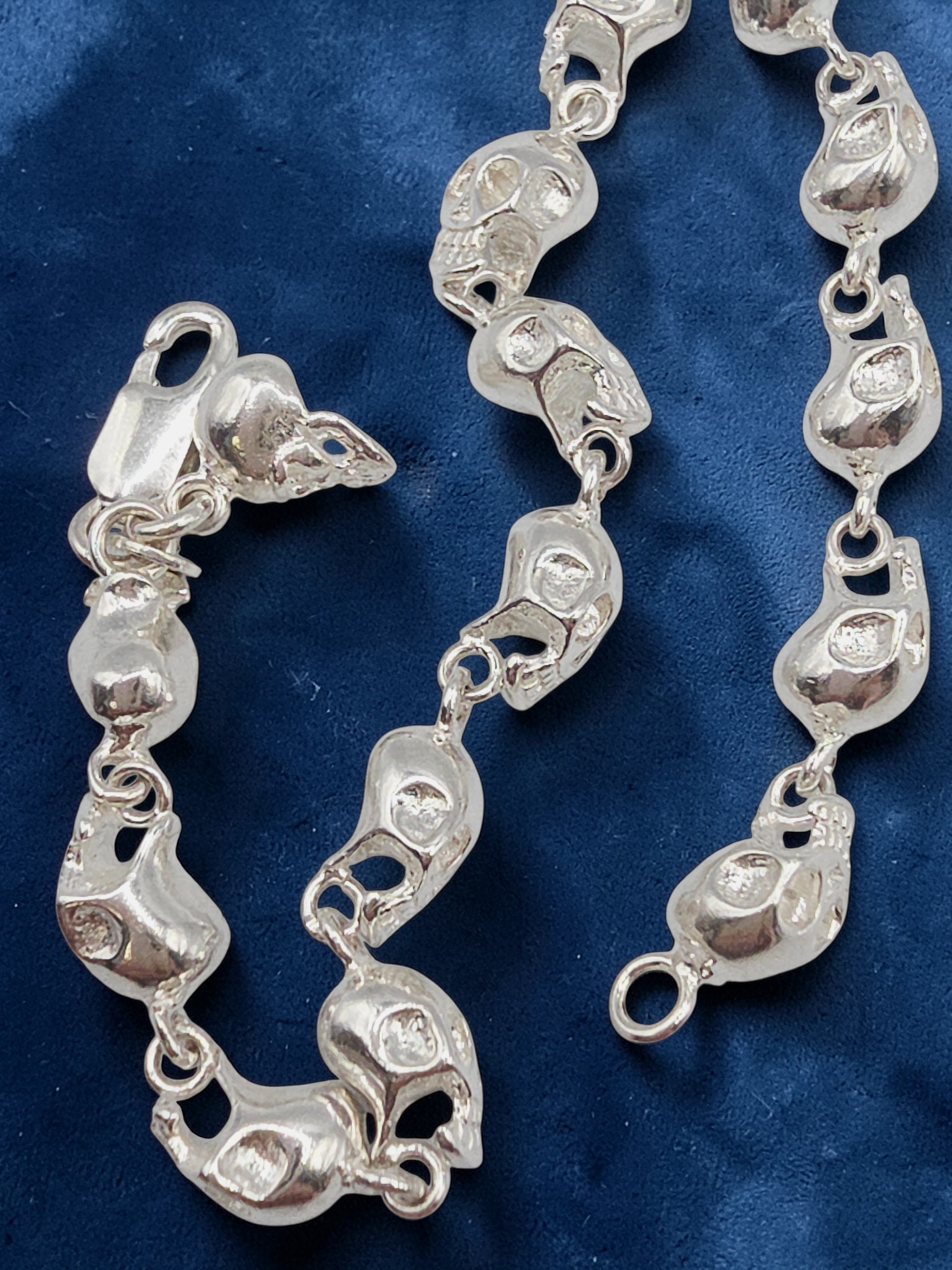 925 Sterling Silver Skull Bones Link Bracelet - 6.75 Inch