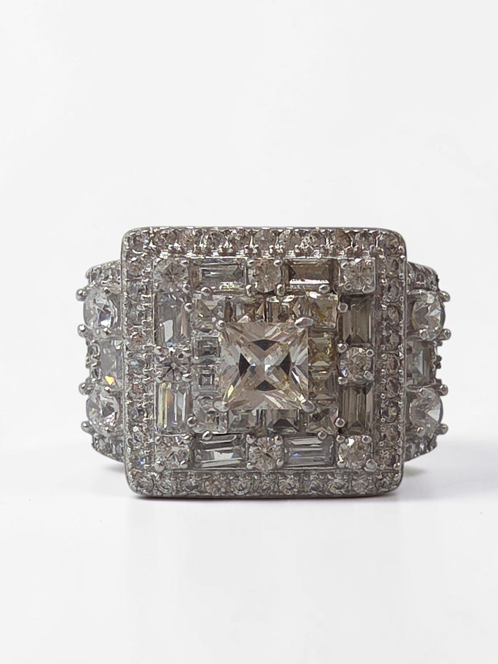 FZN Fuzion Creations 925 Sterling Silver Princess Cut CZ Halo Ring Size 5.25